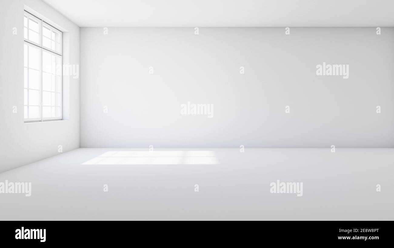 Weißer Raum mit einfallendes Licht vom Fenster. 3d-Rendering Stockfoto
