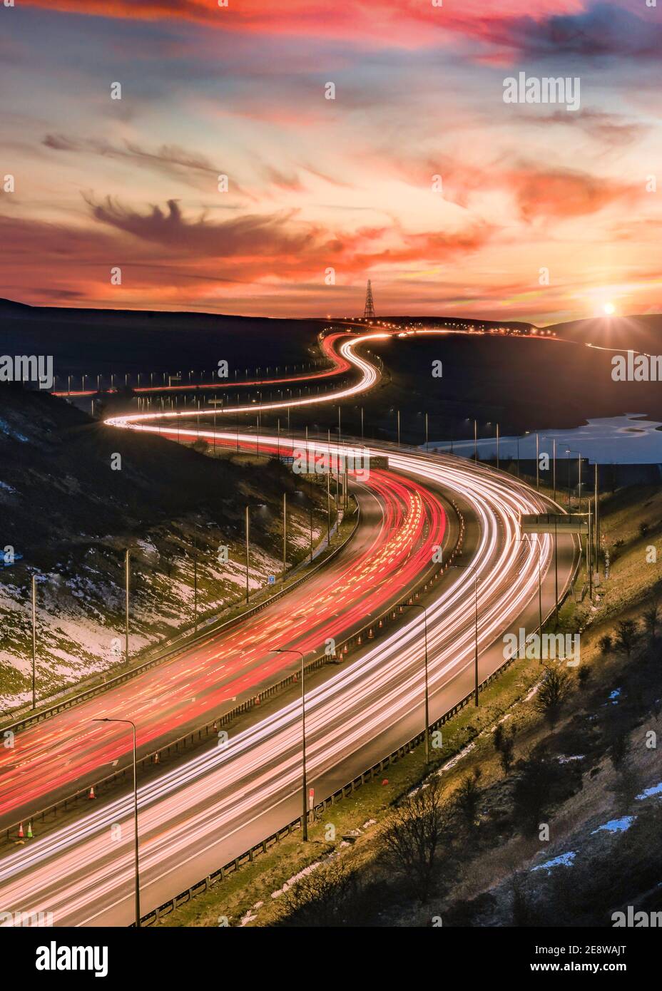Scammonden Bridge M62 Light Trails Stockfoto