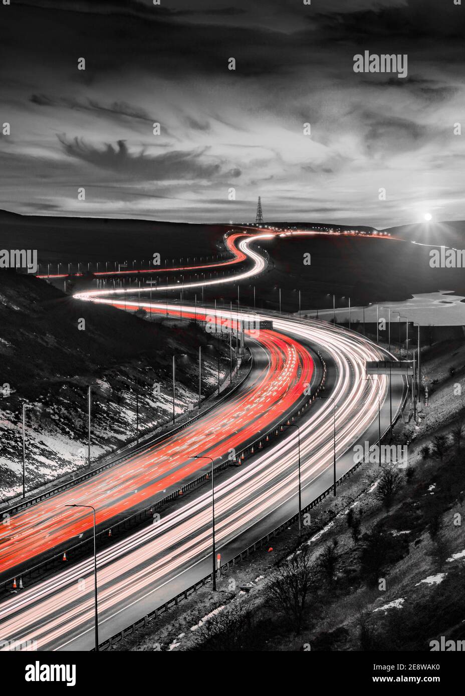 Scammonden Bridge M62 Light Trails Stockfoto