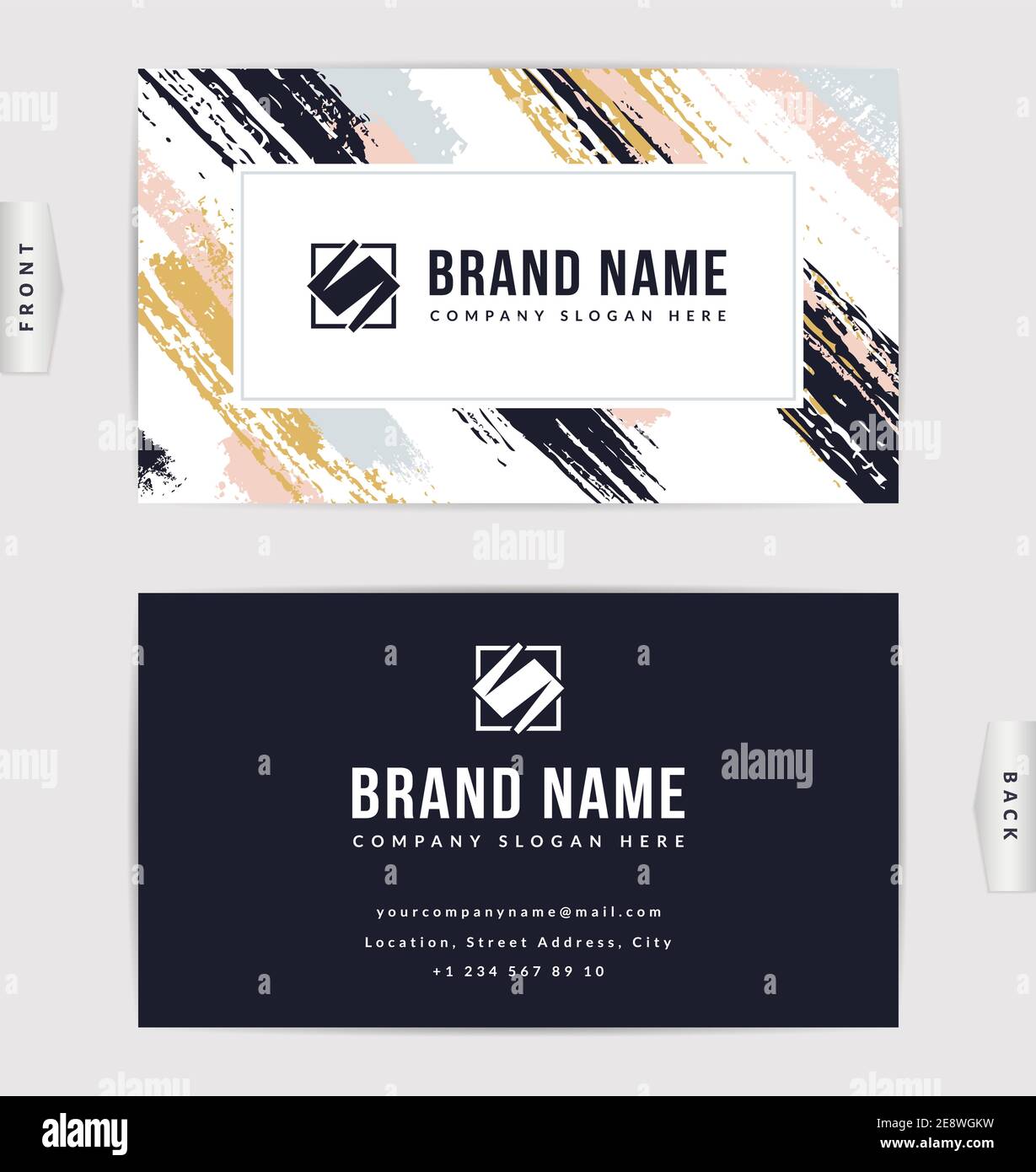 Visitenkarten-Design. Vektorvorlage mit Pinselstrichen. Stock Vektor