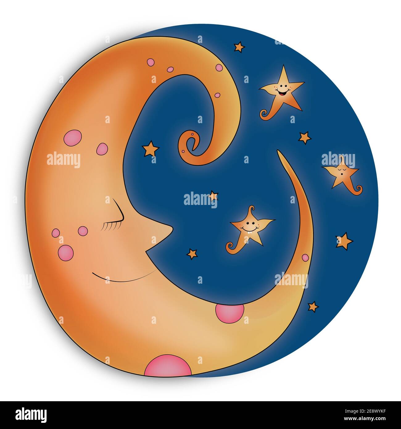 Niedlichen Mond am Himmel, gute Nacht Illustration Design Stockfoto