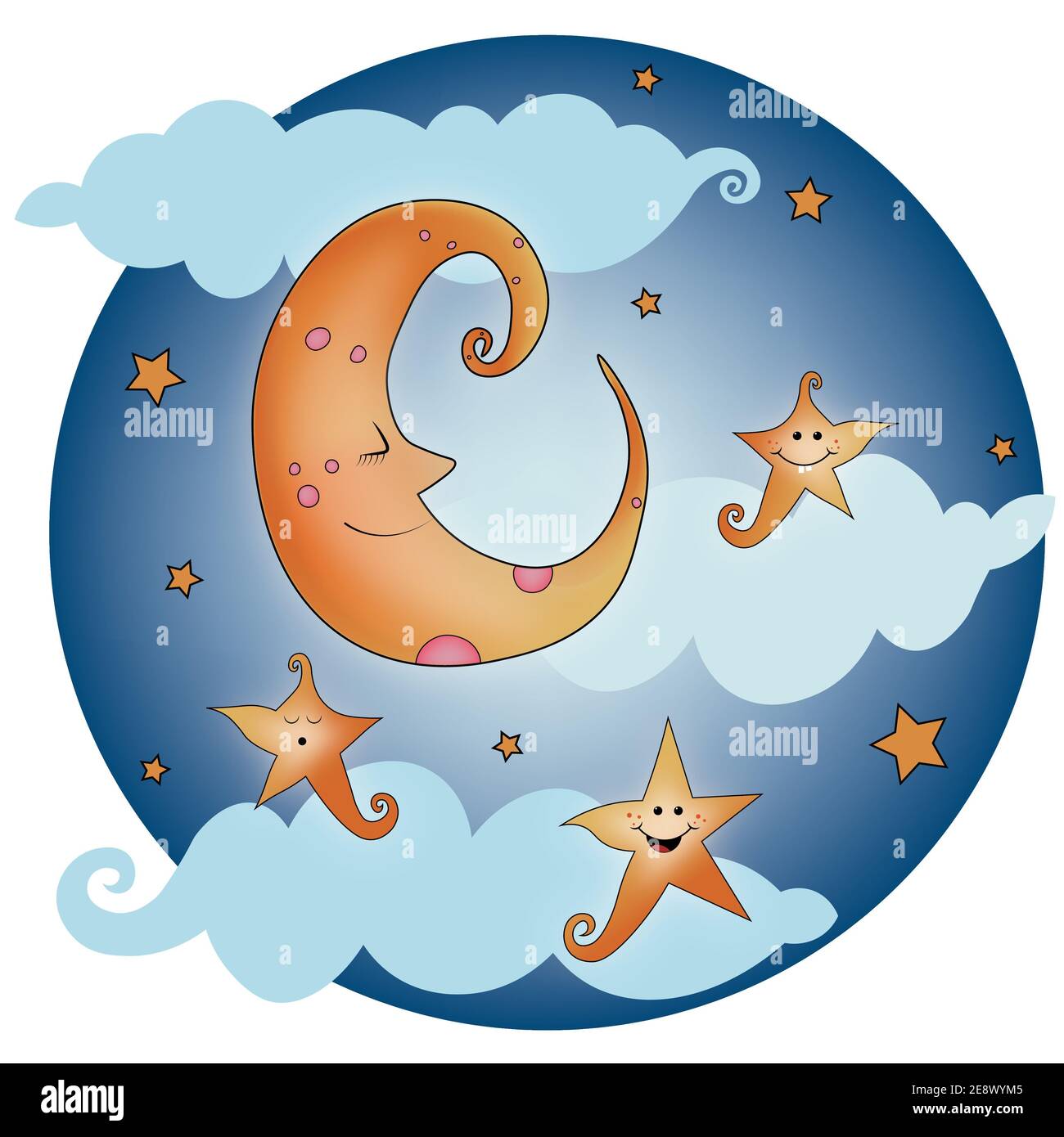 Niedlichen Mond am Himmel, gute Nacht Illustration Design Stockfoto