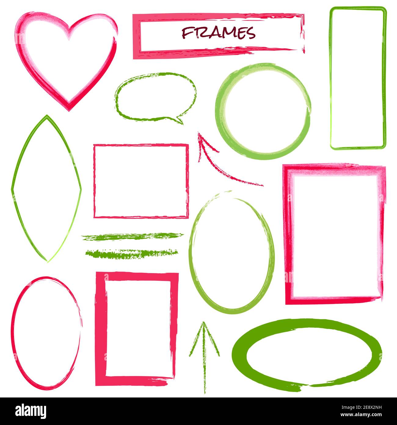 Satz von Grunge Bürstenrahmen isoliert auf weiß Stock Vektor