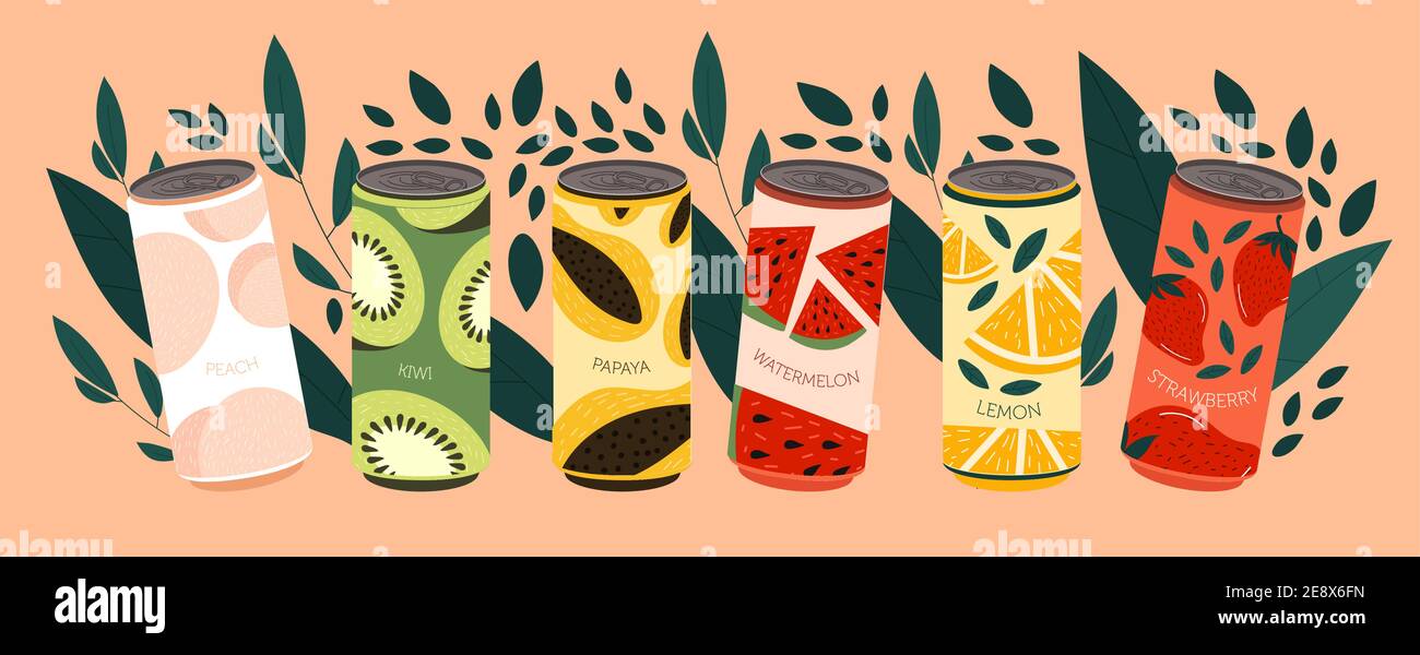 Verschiedene leckere Soda Getränke Set Stock Vektor