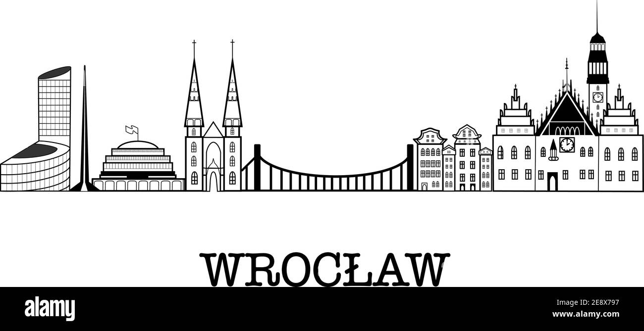 Wroclaw Skyline und Wahrzeichen Silhouette, schwarz-weiß-Design, Vektor-Illustration. Stock Vektor