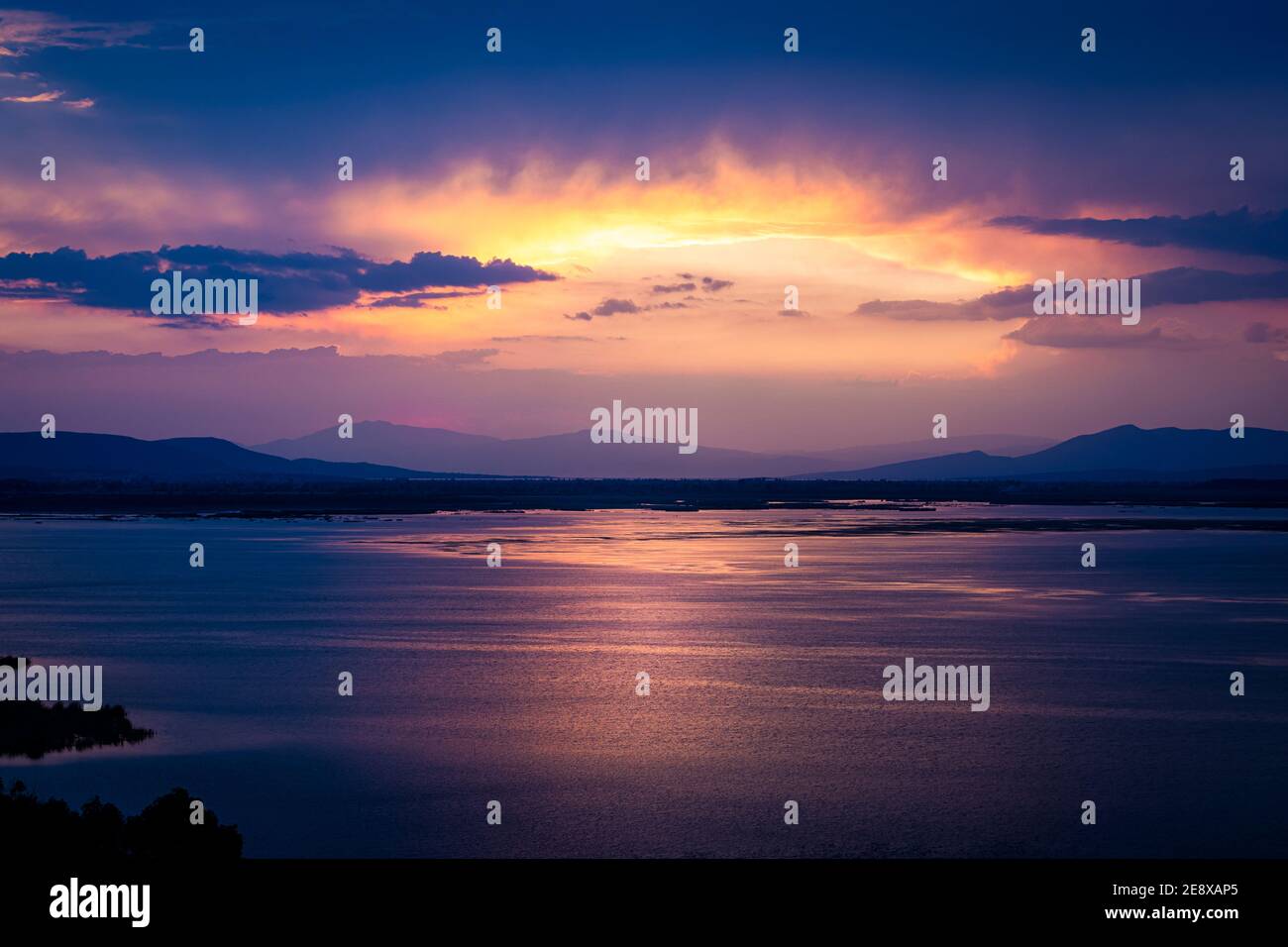 Sonnenuntergang über dem Lake Cuitzeo bei Morelia, Michoacan, Mexiko. Stockfoto