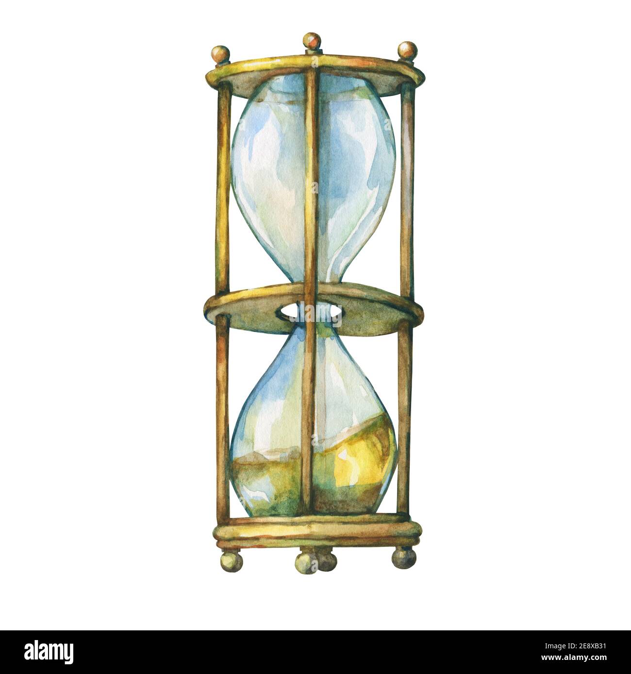 Illustration der antiken Sanduhr. Handgezeichnetes Aquarell auf weißem Hintergrund. Stockfoto Illustration der antiken Sanduhr. Handgezeichnetes Aquarell auf weißem Hintergrund. Stockfoto