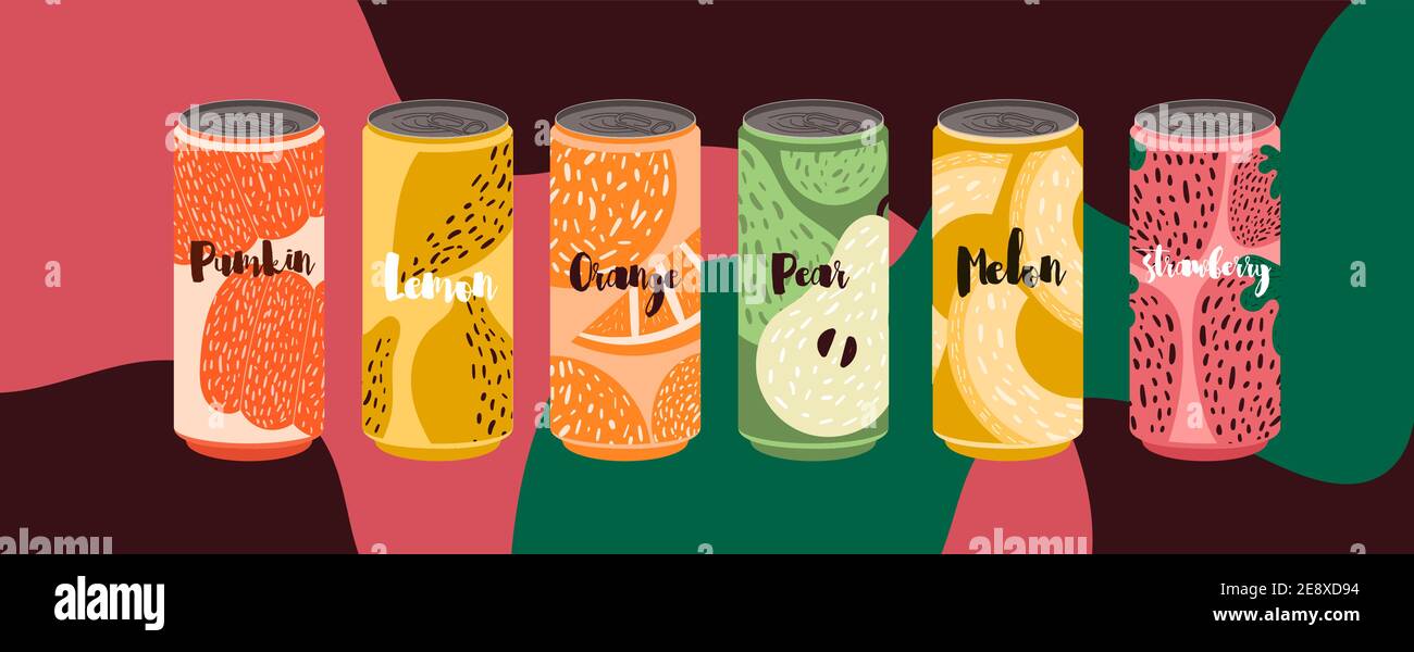 Verschiedene leckere Soda Getränke Set Stock Vektor