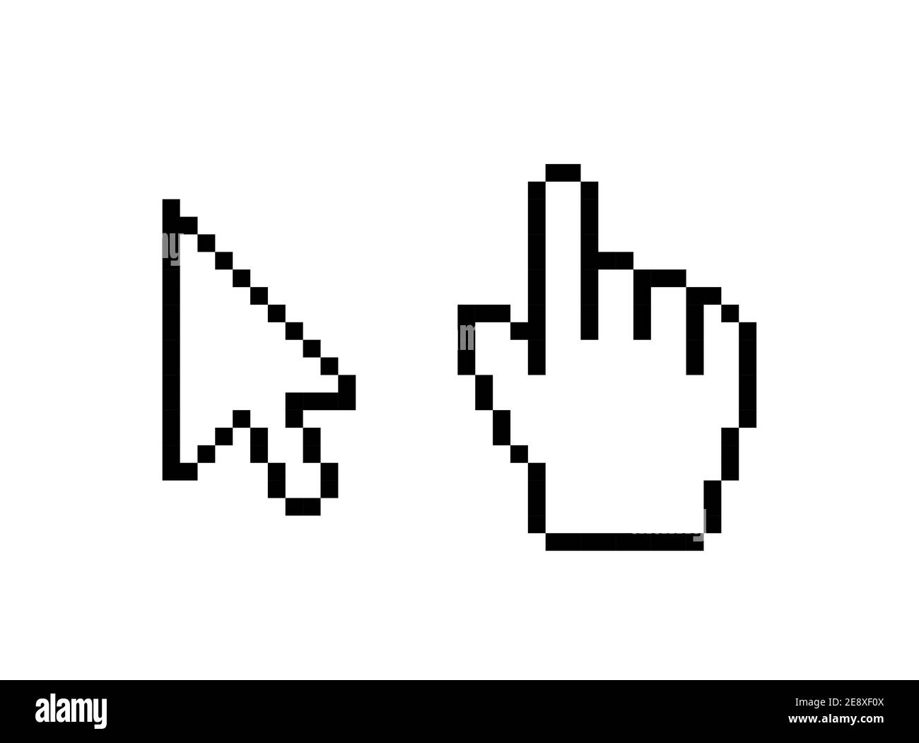 Maussymbol des Handcursors. Cursor Pixel Zeiger Pfeil. vektor Web Finger Klick Symbol. Stock Vektor