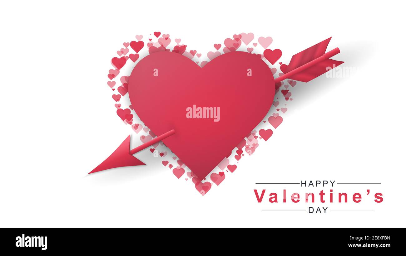 Valentinstag Hintergrund mit Herz-Muster und Typografie Happy Valentines Day Text auf weißem Hintergrund. Vektorgrafik. Romantisches Zitat Stock Vektor