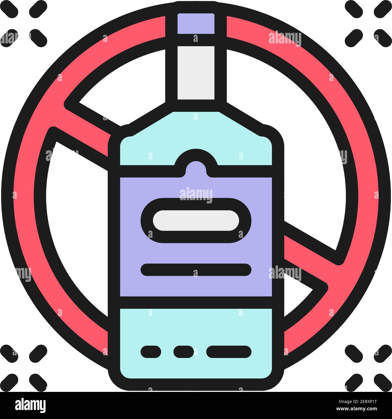 Verbotenes Schild mit Alkoholflasche, kein flaches Symbol für Trinkfarbe. Stock Vektor