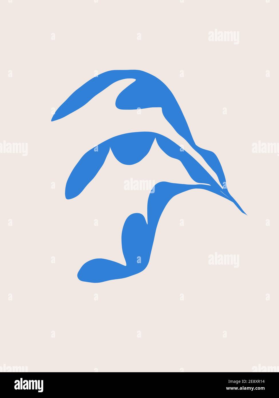 Abstrakt blau Blume Kunst Collage. Matisse und trendy minimalistischen modernen Kunst. Für Kunst Produkt, Druck und Poster. Matisse und Bauhaus Atmosphäre. Stockfoto