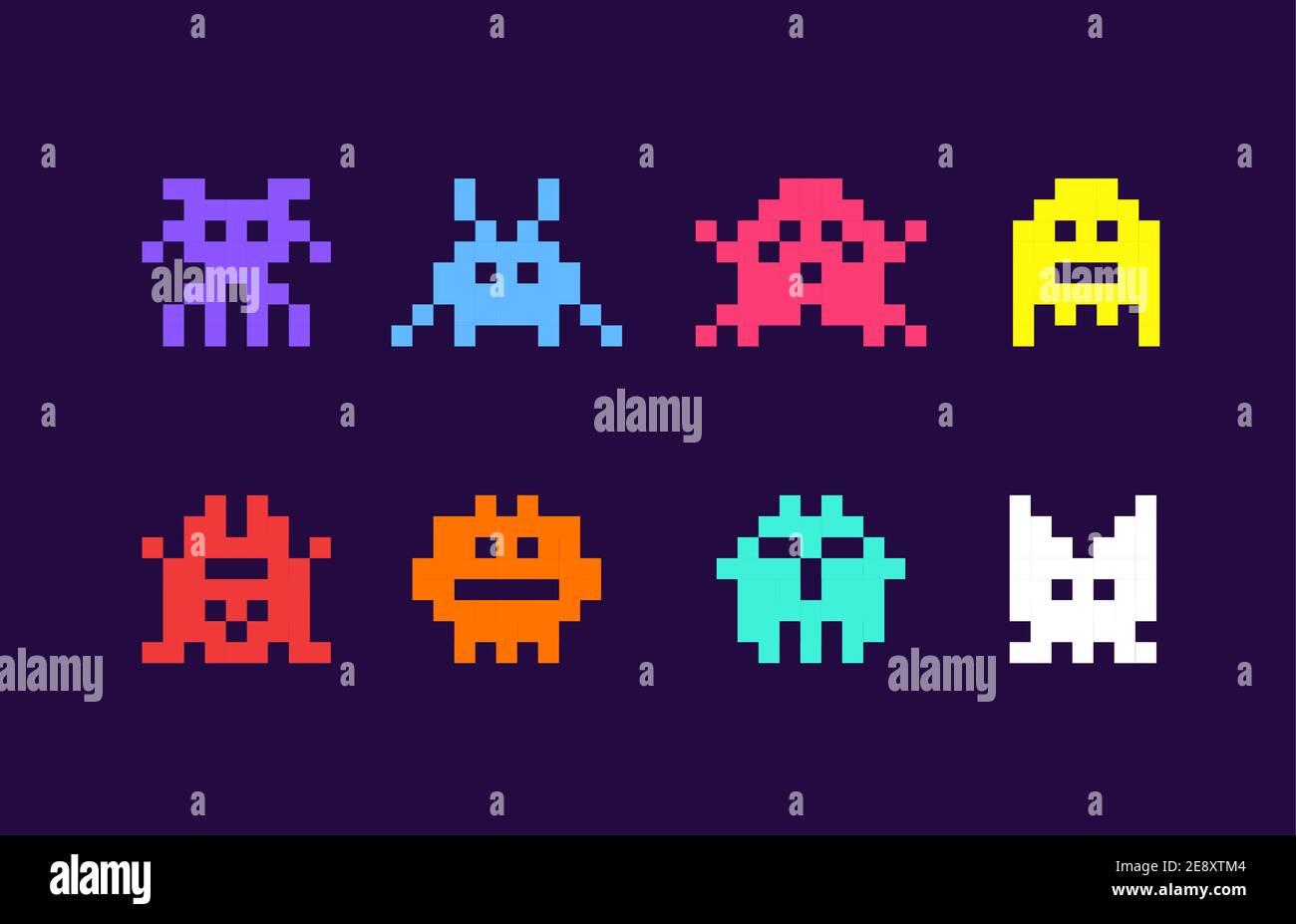 8 Bit Pixel Arcade-Spiel Alien Invader. Superhelden Pixel Raum Monster Geek Spiel Stock Vektor