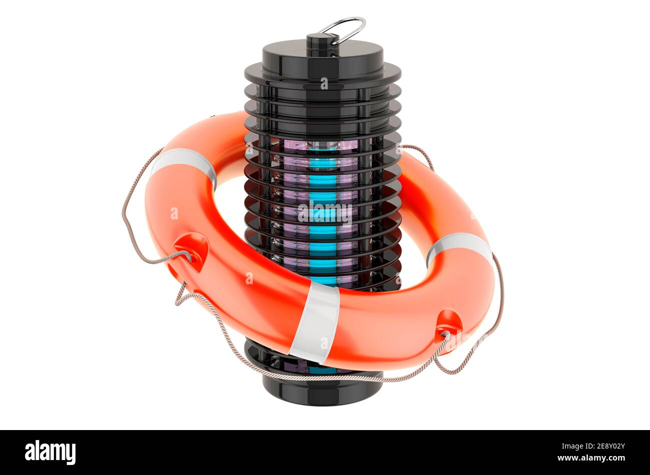 Lampe Mücke elektrische Insektenvernichter mit Rettungsgurt, 3D-Rendering isoliert auf weißem Hintergrund Stockfoto