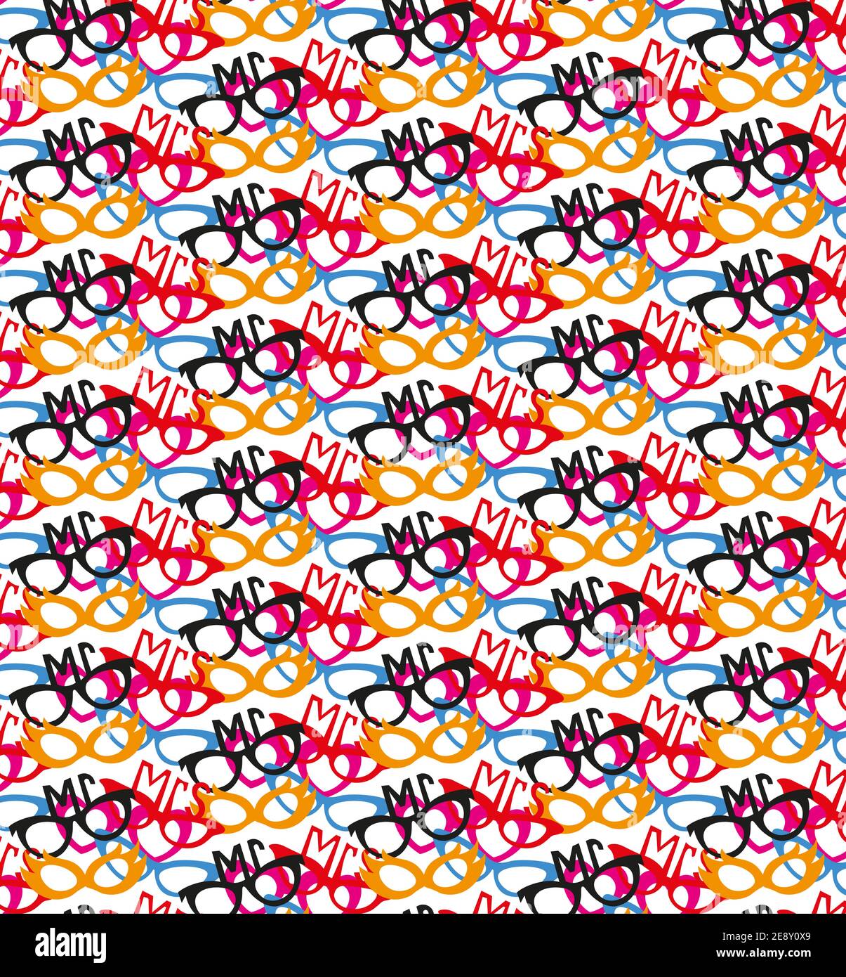 Bunte Fotokabine Party Requisite Set nahtlose Vektor-Illustration auf einem weißen Hintergrund. Stock Vektor