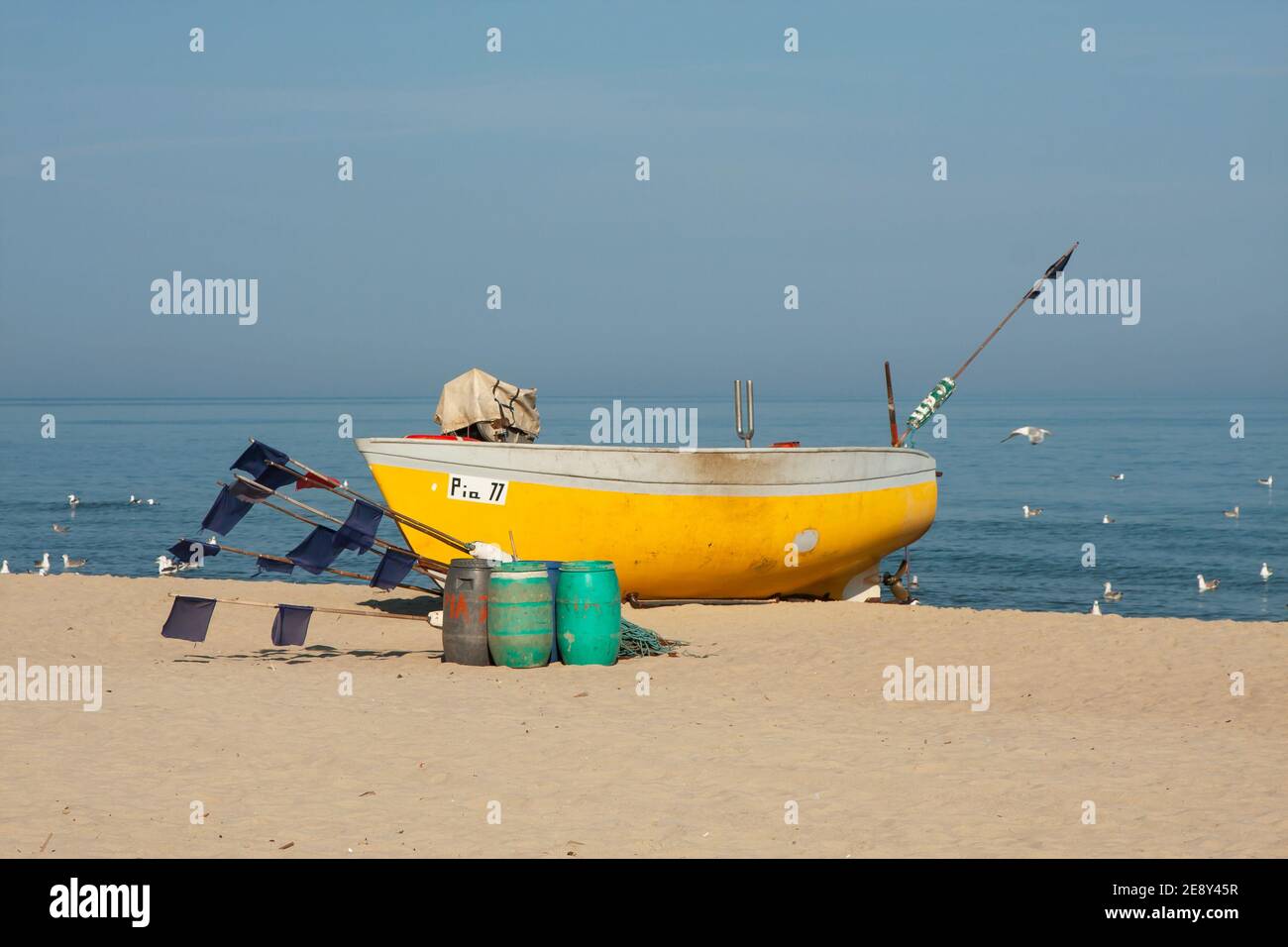 Fischerhafen in Piaski an der Weichsel Spit, Polen. Ostsee. Stockfoto