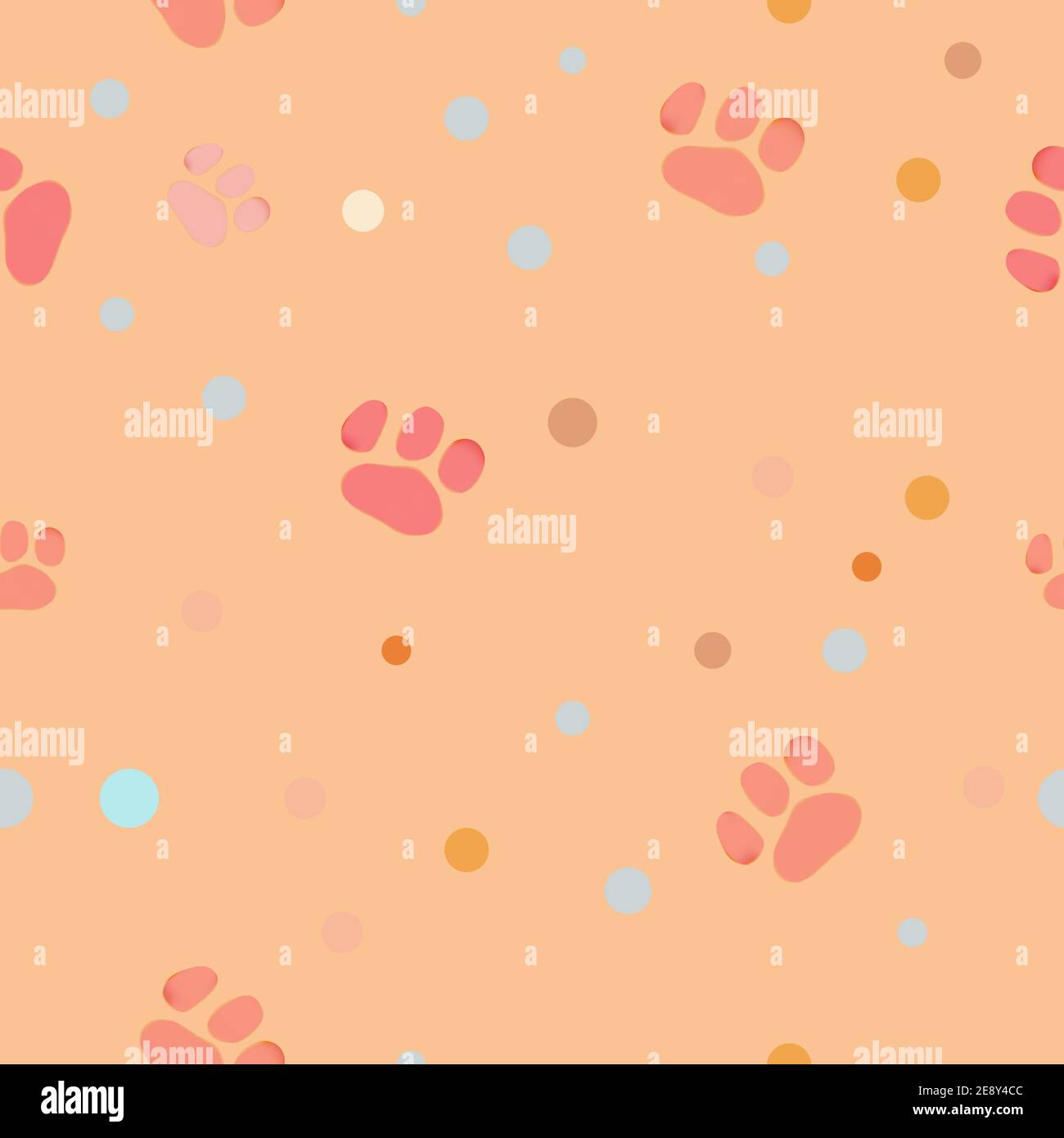 Nahtloses Muster mit Katzenpfoten auf pastellfarbenem Hintergrund. Tierpfoten. Vektorgrafik Stock Vektor