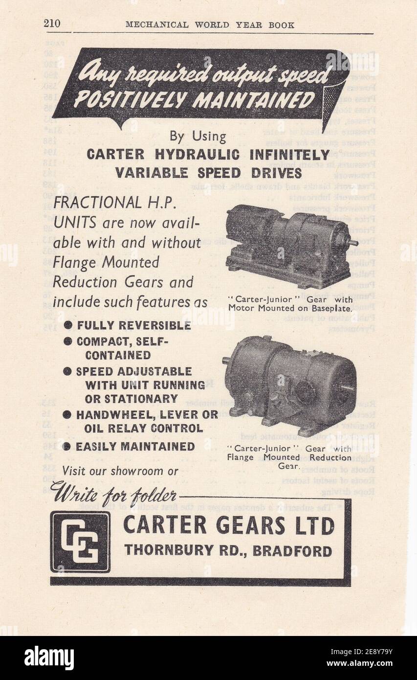 Vintage-Werbung für Carter Gears Ltd Stockfoto