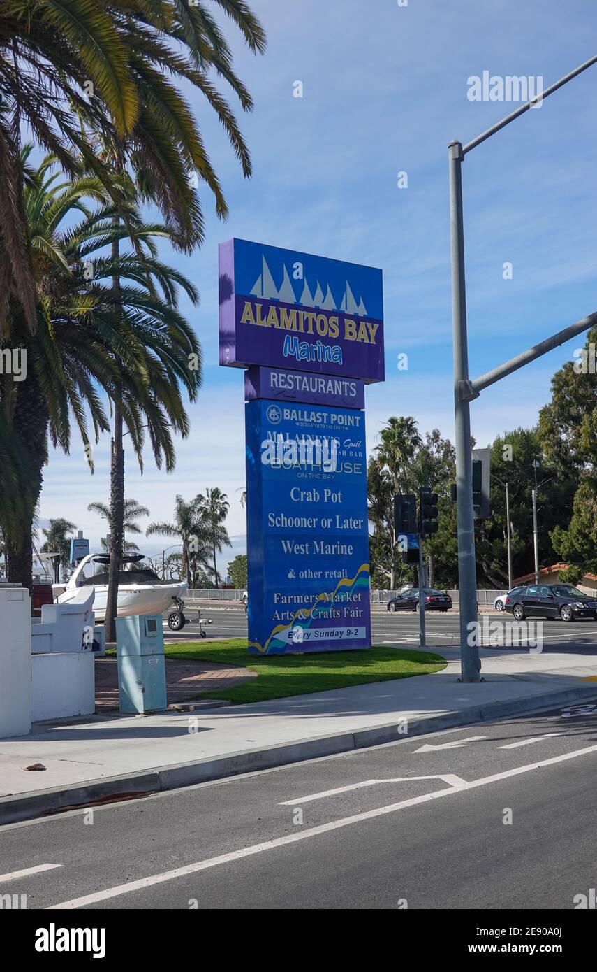 Alamitos Bay Marina Schild auf 2nd Street Long Beach, California, USA Stockfoto