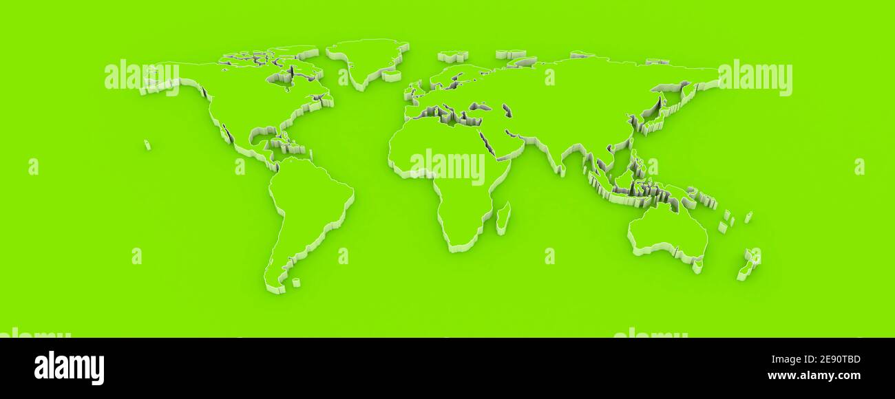 Weltkarte grün Hintergrund. 3D-Illustration Stockfoto