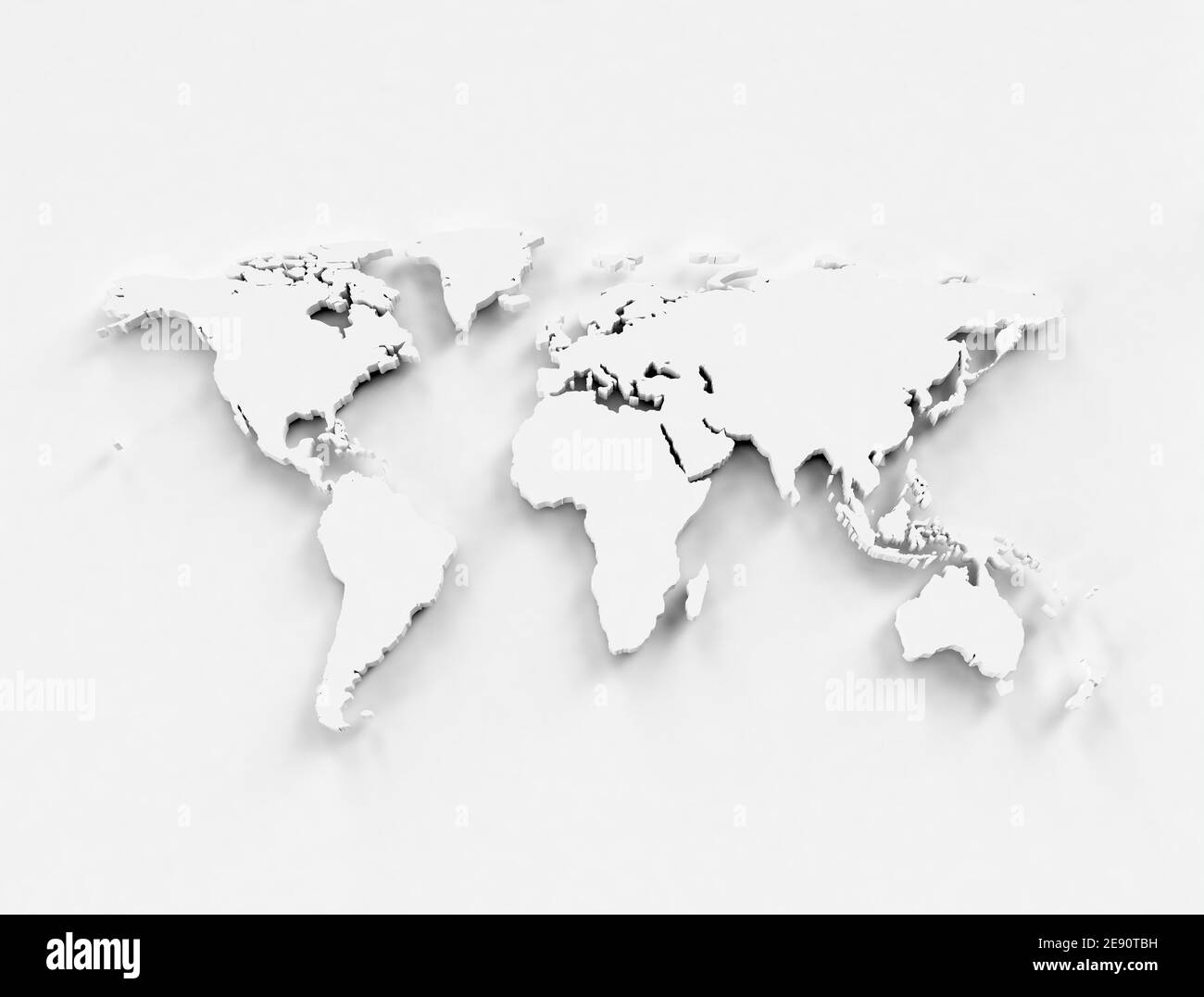 Weltkarte mit weißem Hintergrund. 3D-Illustration Stockfoto