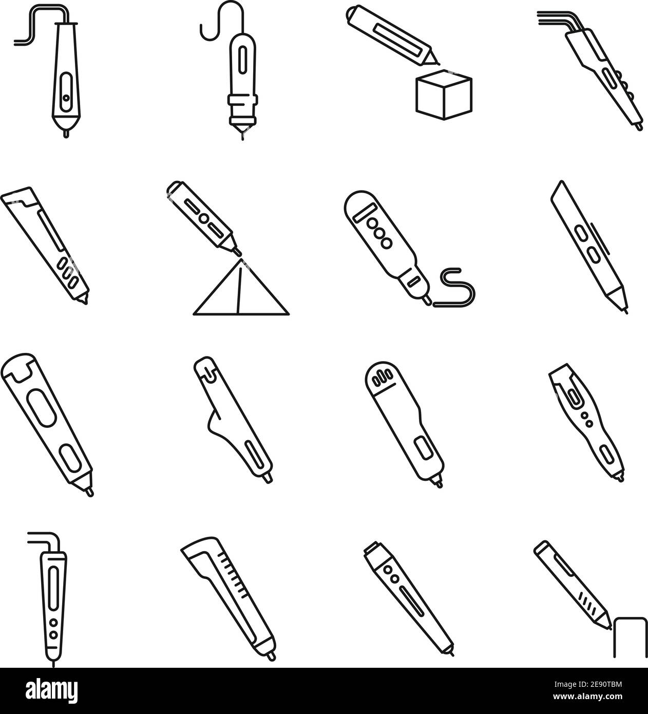 symbole für 3d-Stiftmodell, Umrissstil Stock Vektor