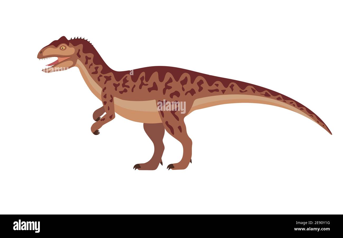 Allosaurus Dinosaurier. Vektor-Illustration eines prähistorischen Dinosaurier allosaurus isoliert auf einem weißen Hintergrund. Seitenansicht, Profil. Stock Vektor