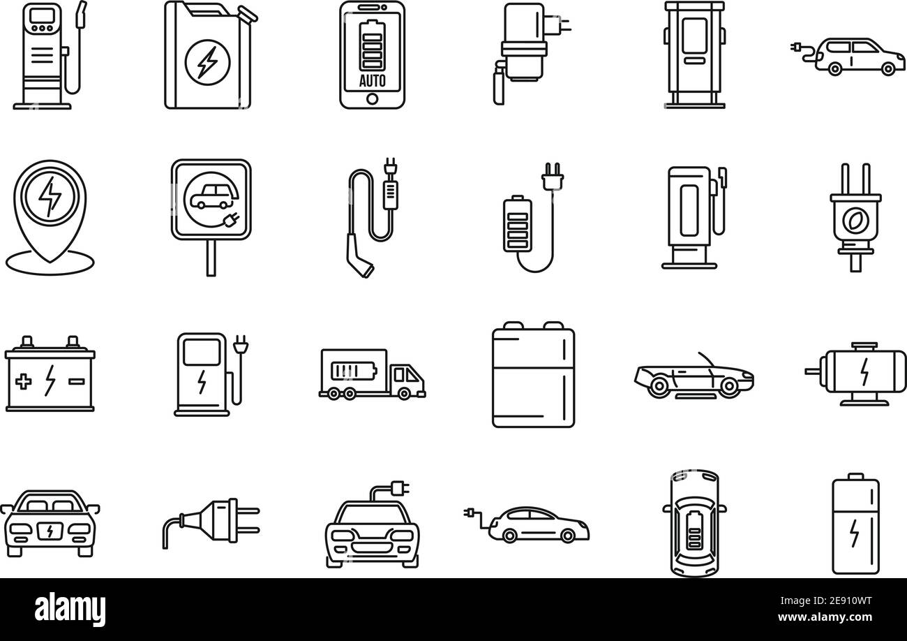 Service Hybrid-Auto Symbole gesetzt, skizzieren Stil Stock Vektor