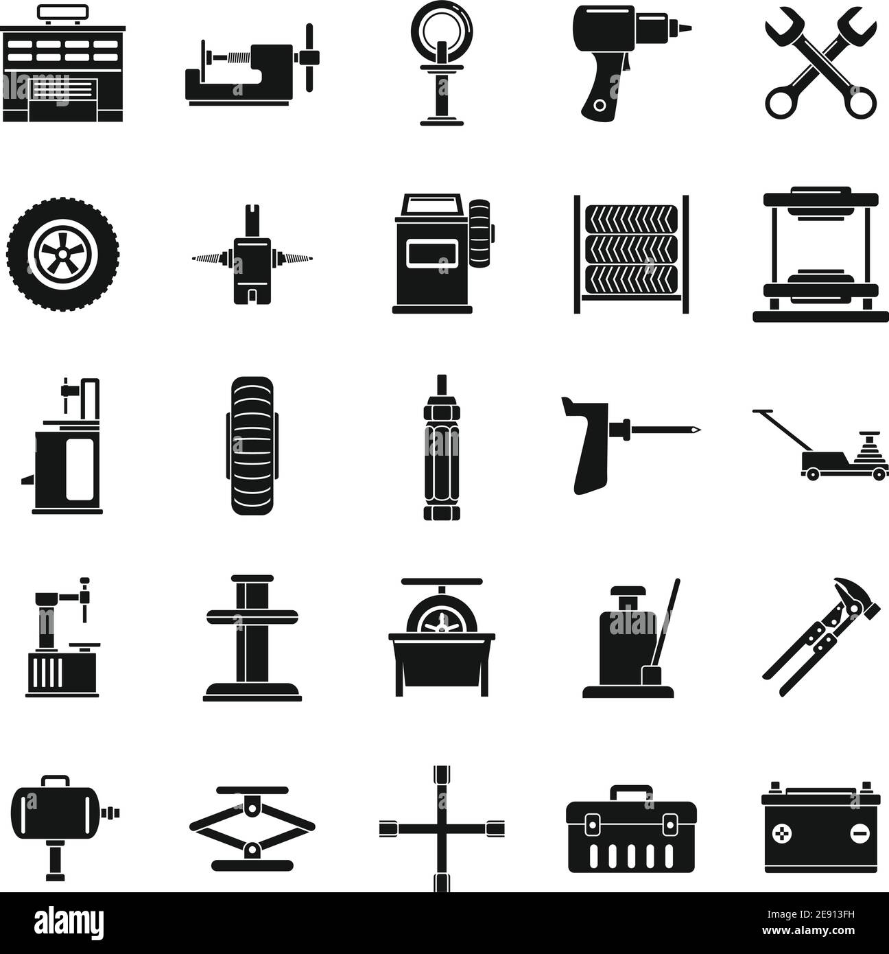 Autoreifen Montage Symbole Set, einfachen Stil Stock Vektor