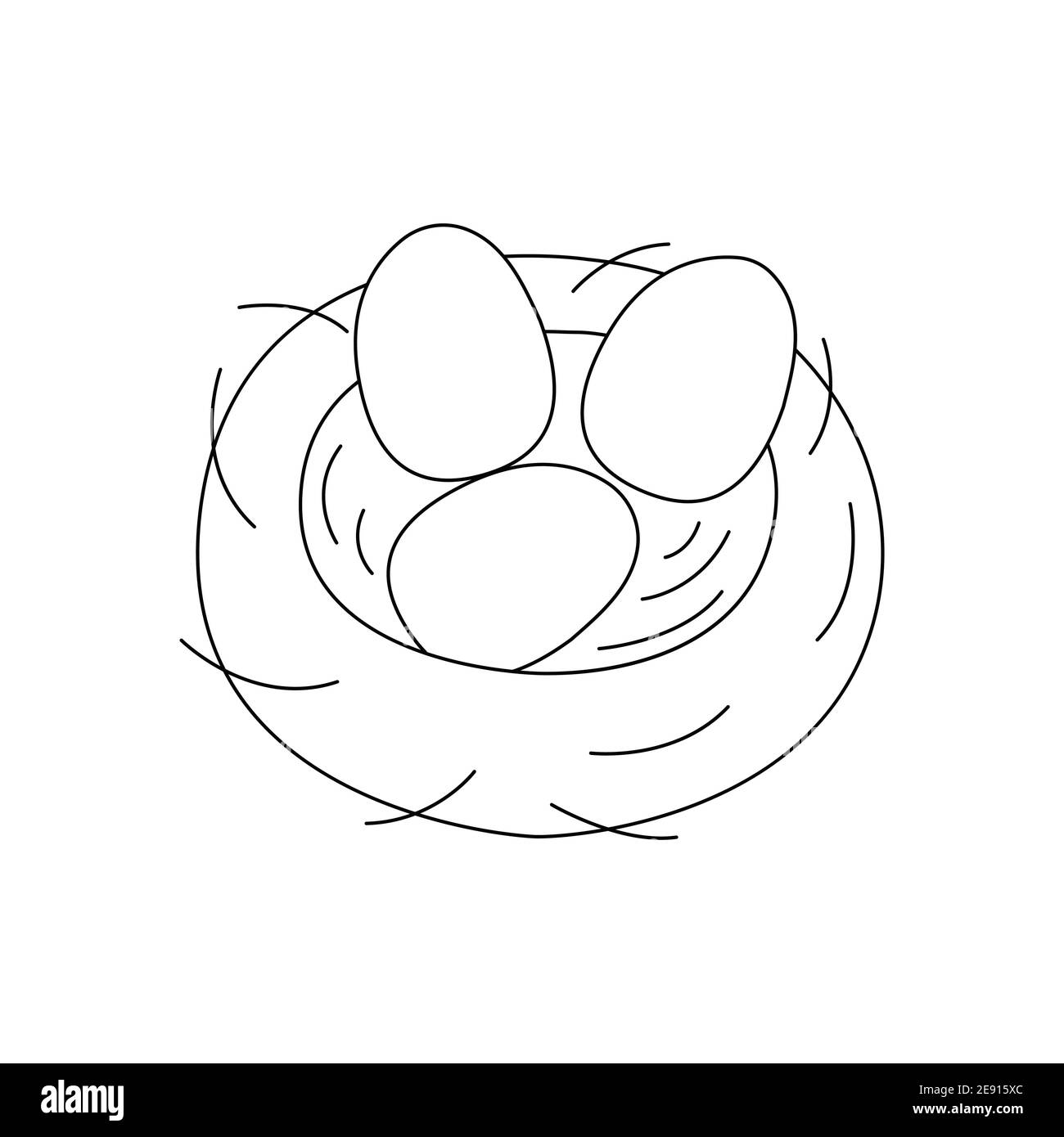 Ostereier Nest. Traditionelles Essen und Symbol für die orthodoxen und katholischen Feiertage. Frohe Ostern. Schwarz-Weiß Doodle Vektor Illustration isolieren Stock Vektor