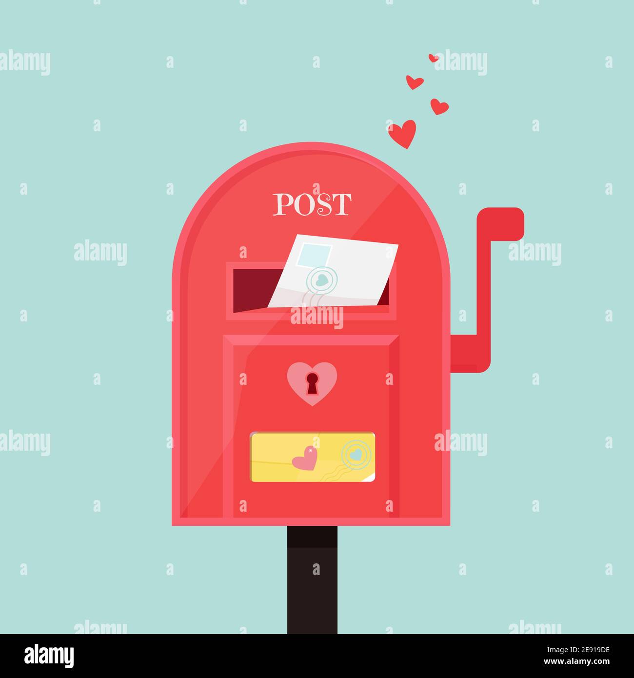 Briefkasten mit Umschlag innen. Niedliche Vektor-Illustration im flachen Stil, Vorlage für Valentinstag Grußkarte, Poster, Banner Stock Vektor