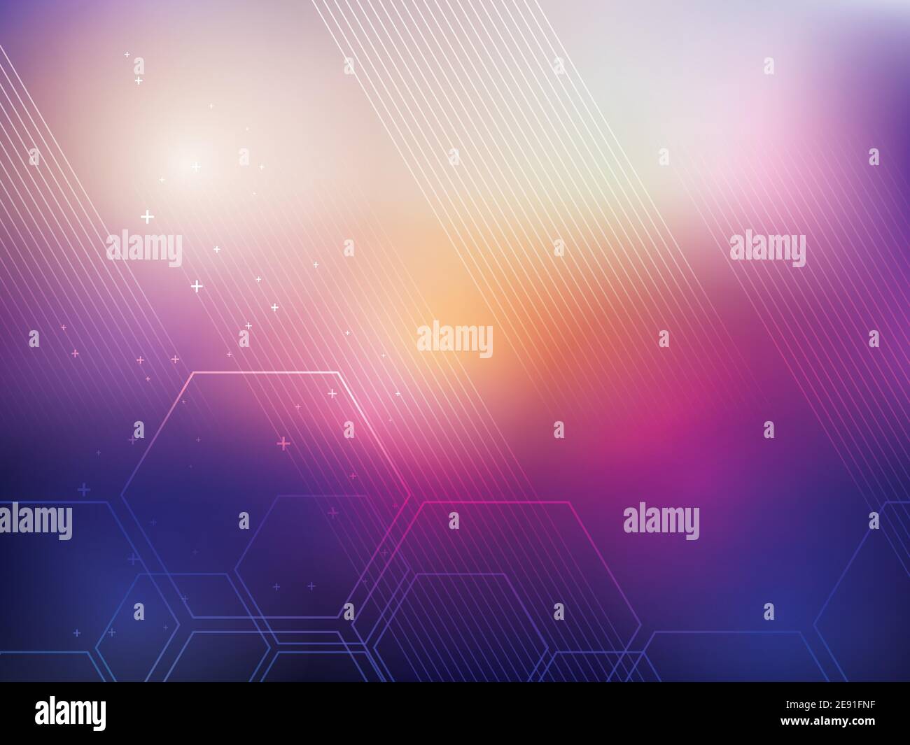 Blaue abstrakte Hintergrundtechnologie mit sechseckigen Formen und parallelen Linien. Heller Hintergrund und lebendige Farben. Stock Vektor