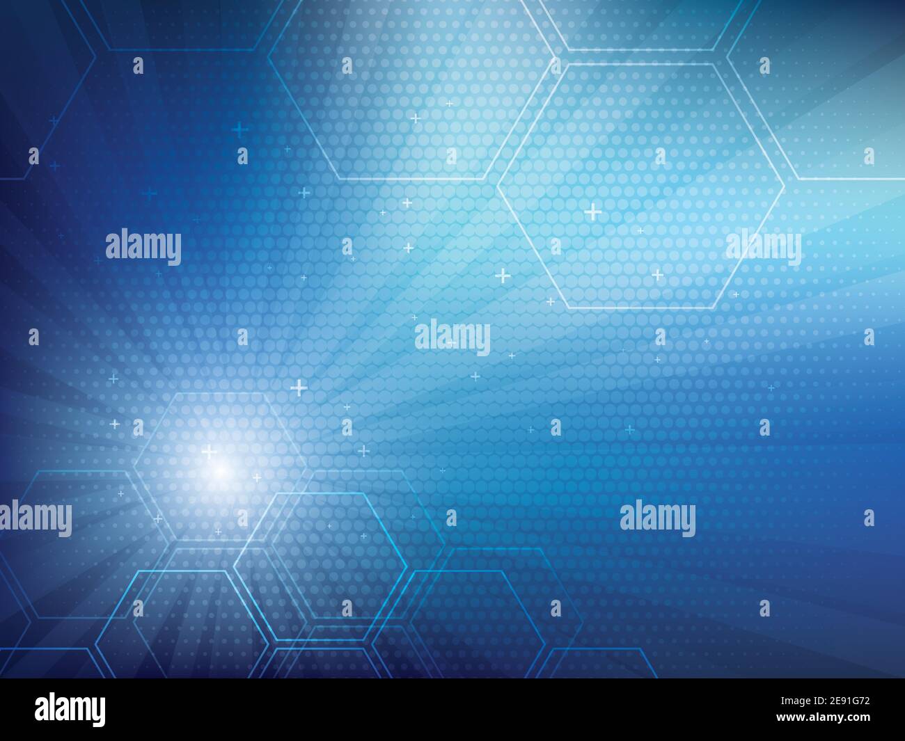 Blaue abstrakte Hintergrundtechnologie mit Halbtoneffekt und parallelen Linien. Heller Hintergrund und lebendige Farben. Stock Vektor