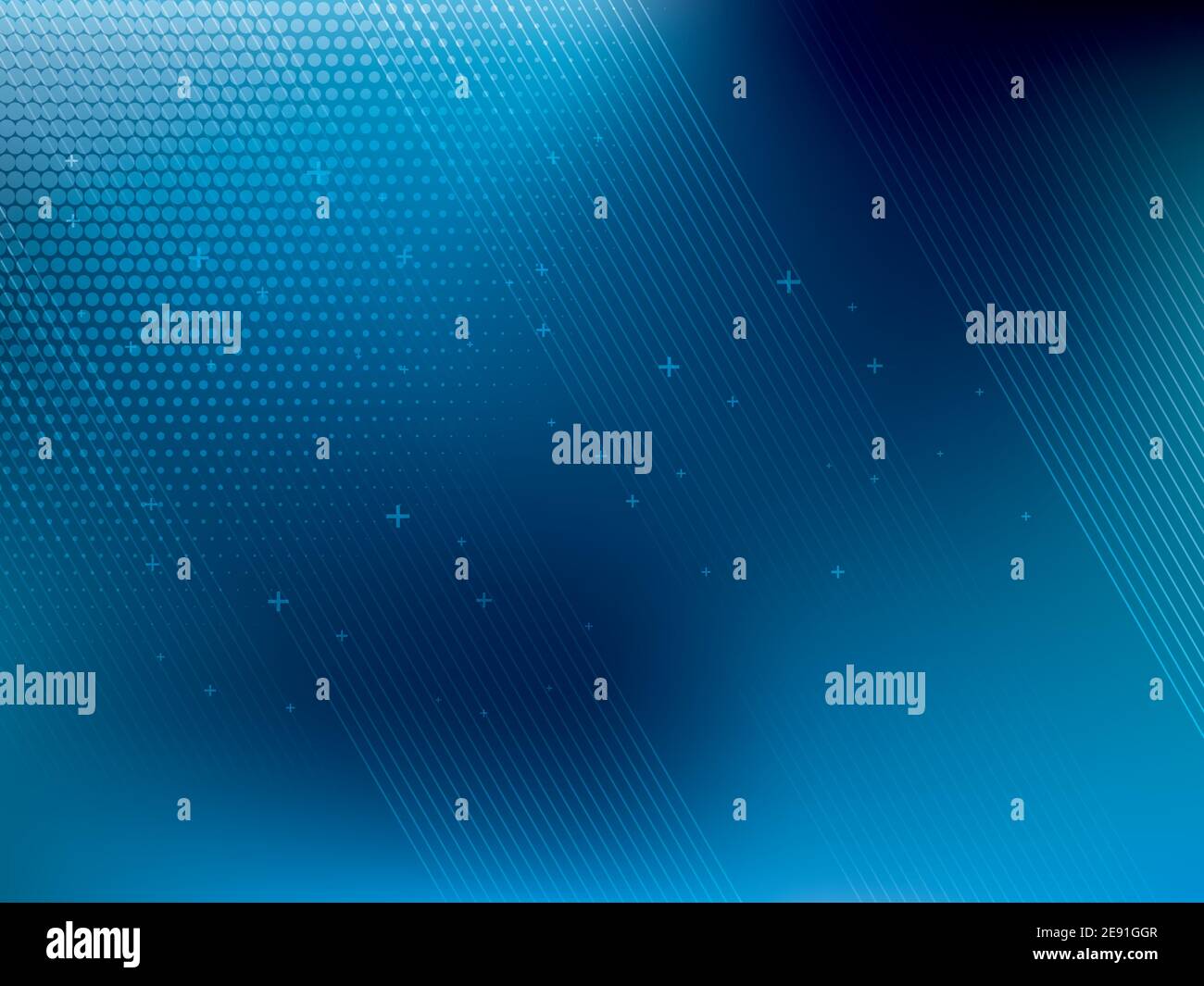 Blaue abstrakte Hintergrundtechnologie mit Halbtoneffekt und parallelen Linien. Heller Hintergrund und lebendige Farben. Stock Vektor