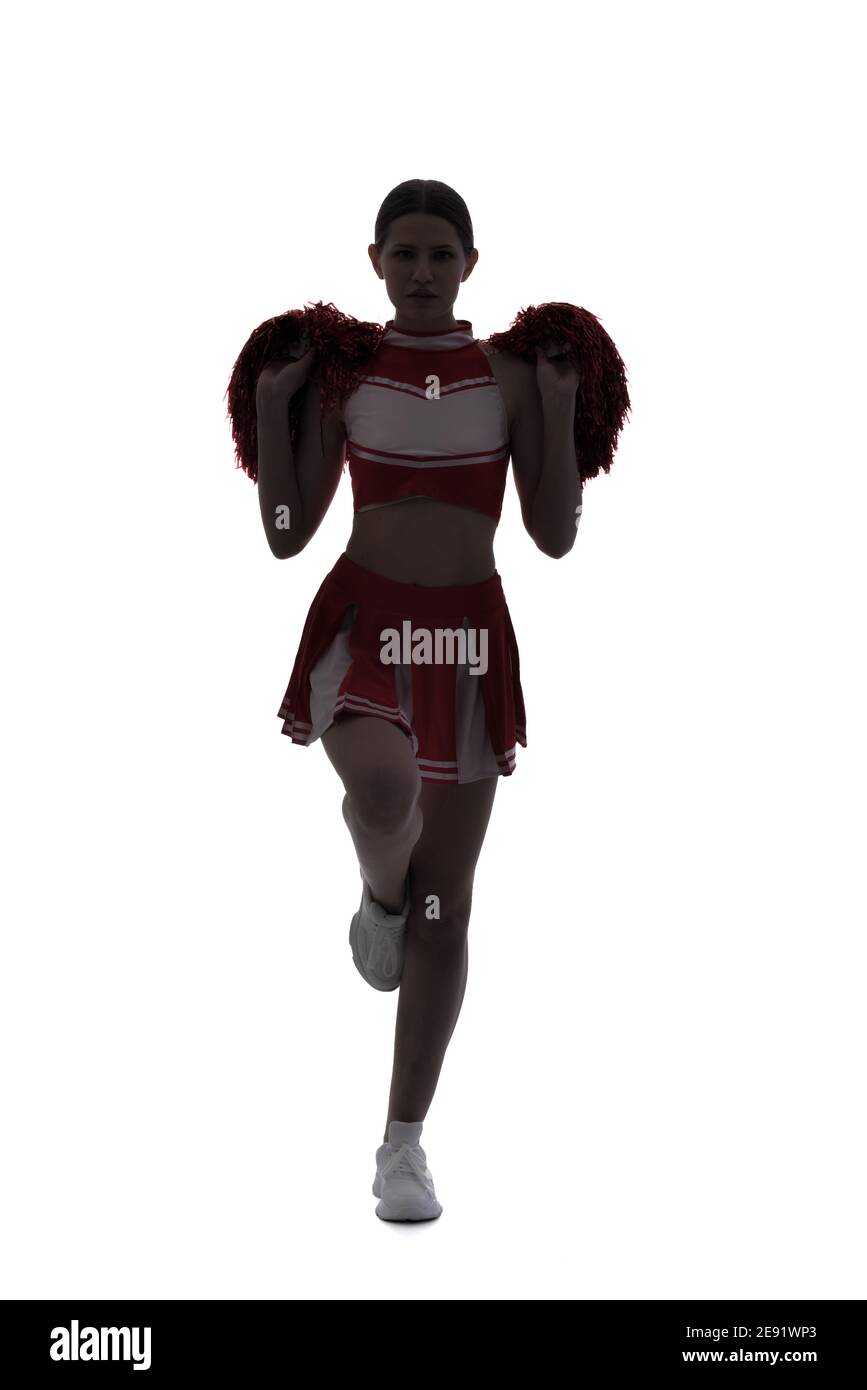 Silhouette der schönen Cheerleader auf weißem Hintergrund Stockfoto