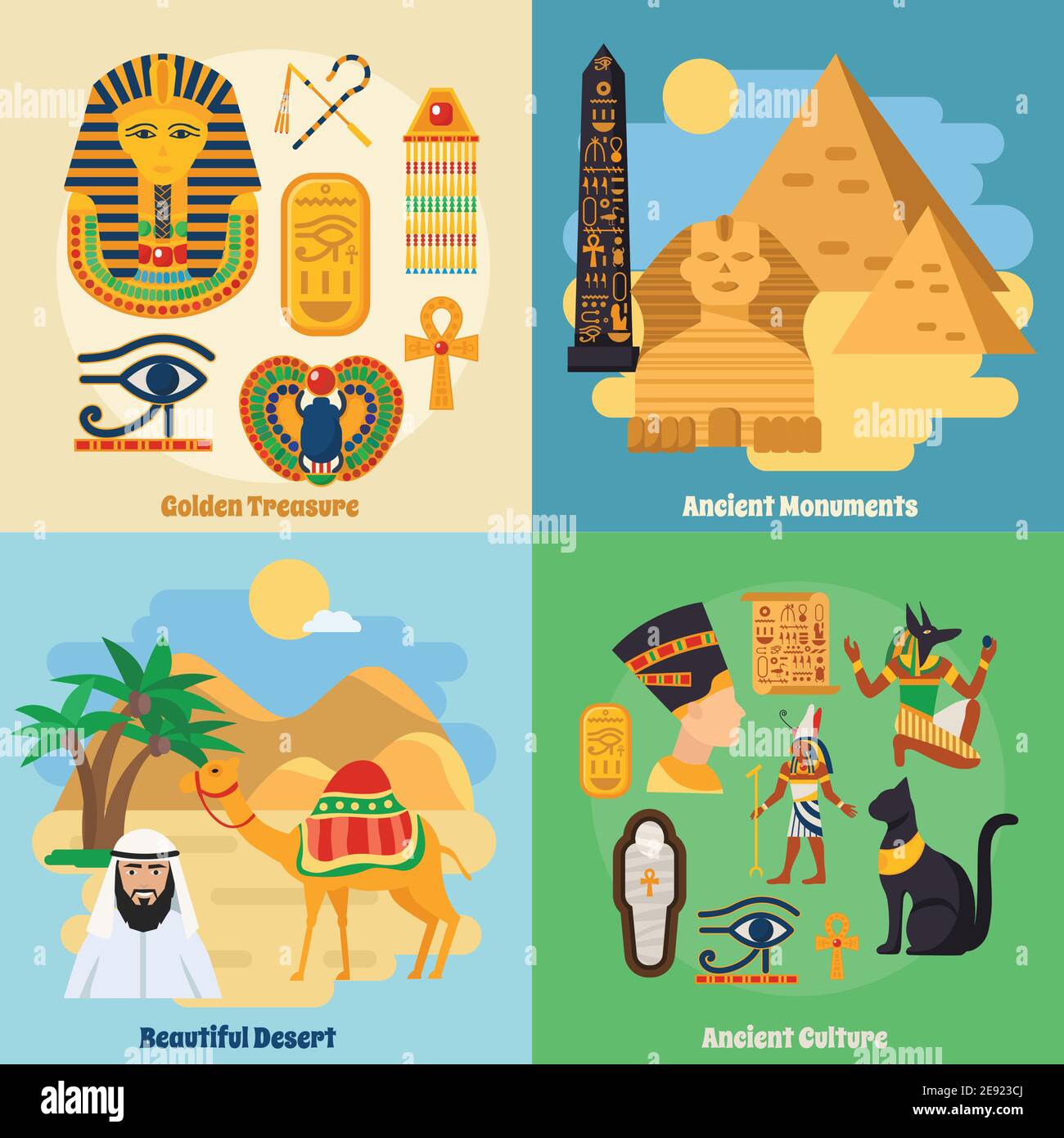 Ägypten Konzept-Symbole mit alten Kultur Symbole flach isoliert gesetzt vektorgrafik Stock Vektor