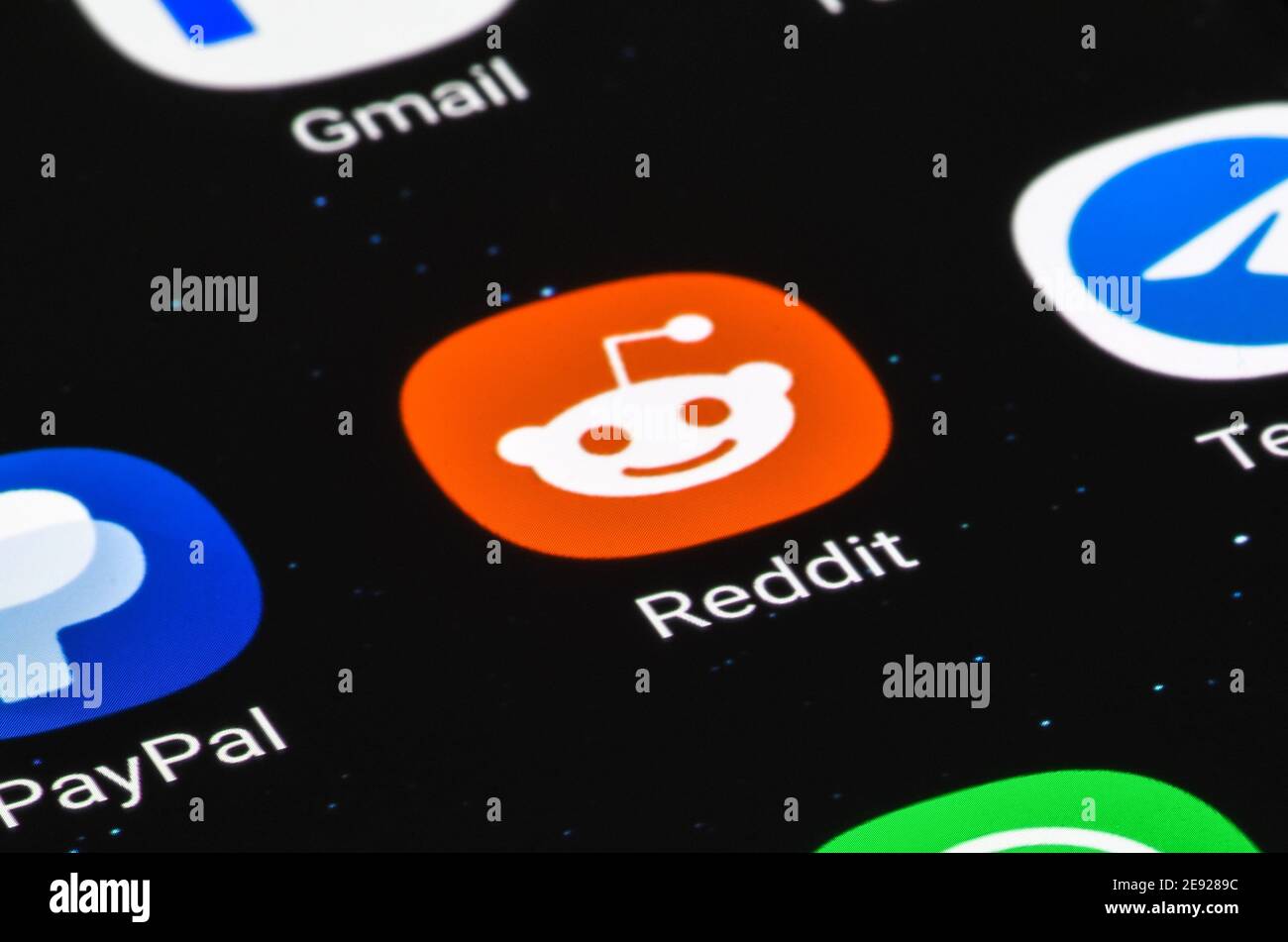 Reddit App auf dem Smartphone angezeigt, Online-Social-Media-Netzwerk, Nahaufnahme Stockfoto