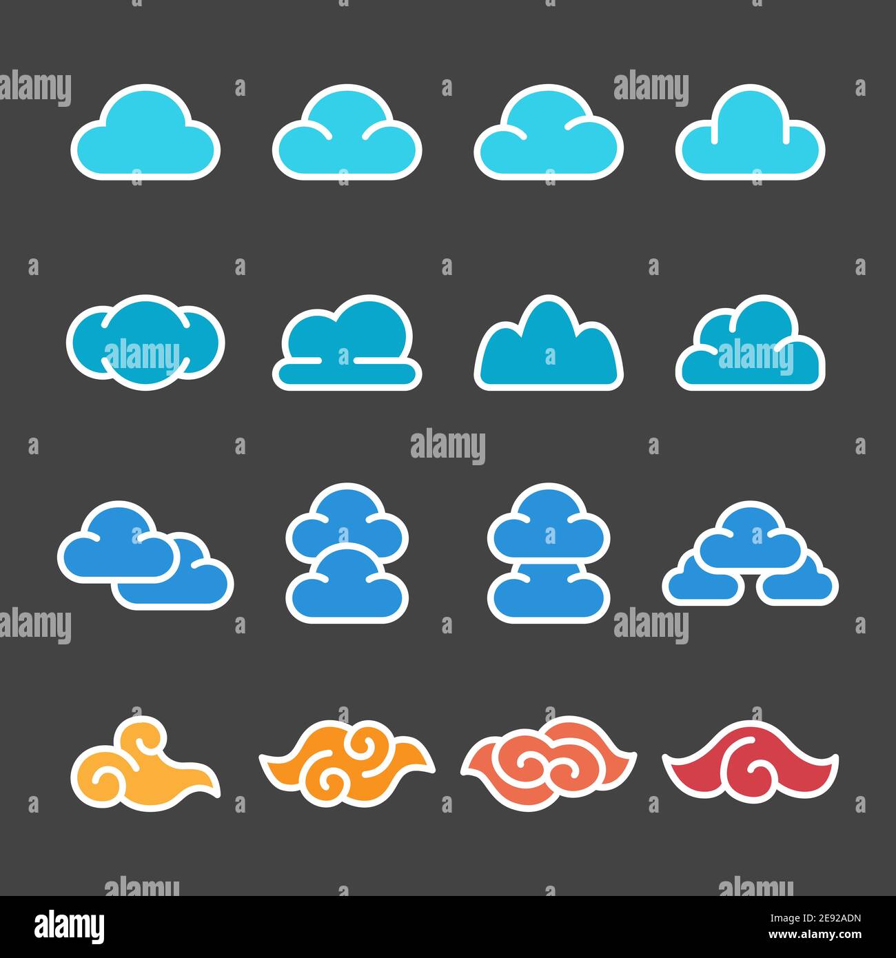 Cloud Icon Set, flacher Stil, Vektor und Illustration Stock Vektor