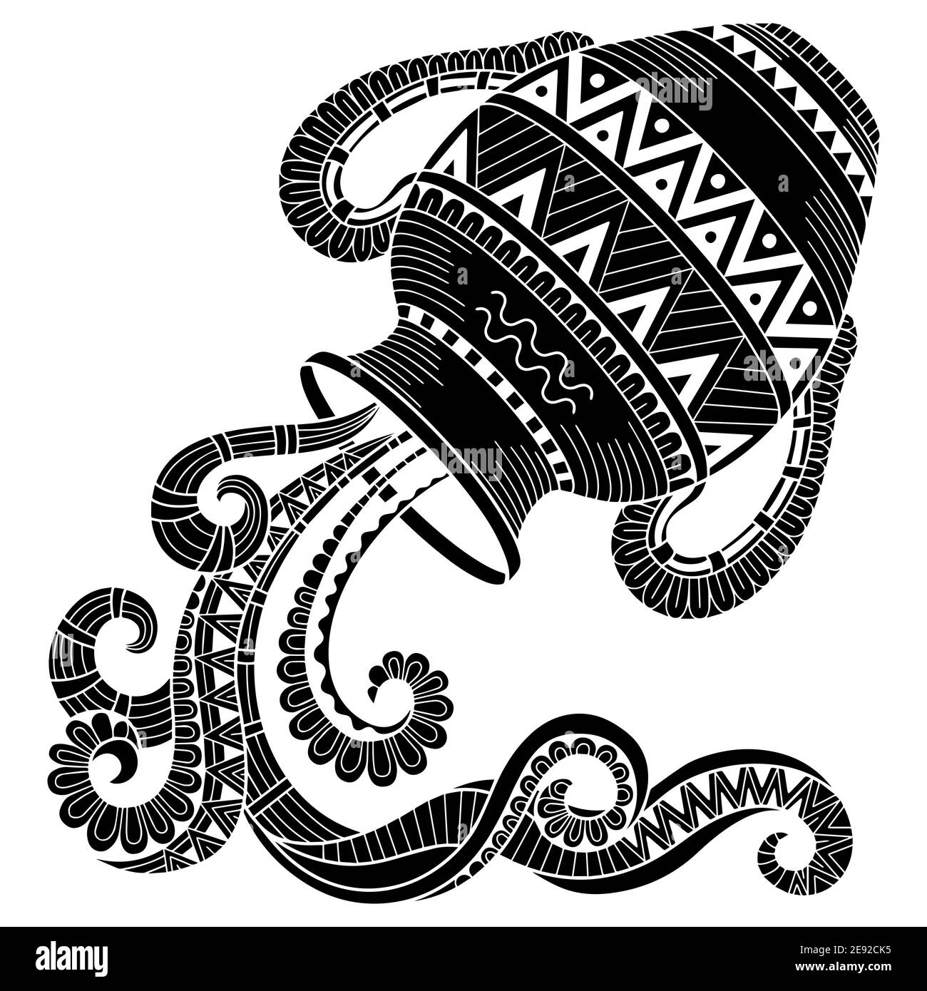 Tattoo-Stil. Vektor Silhouette von Kanne isoliert auf weißem Hintergrund. Sternzeichen aguarius Stock Vektor