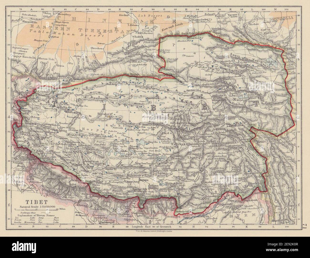 TIBET. Lhasa Chang Tang Himalaya Taklamakan Wüste. JOHNSTON 1910 alte