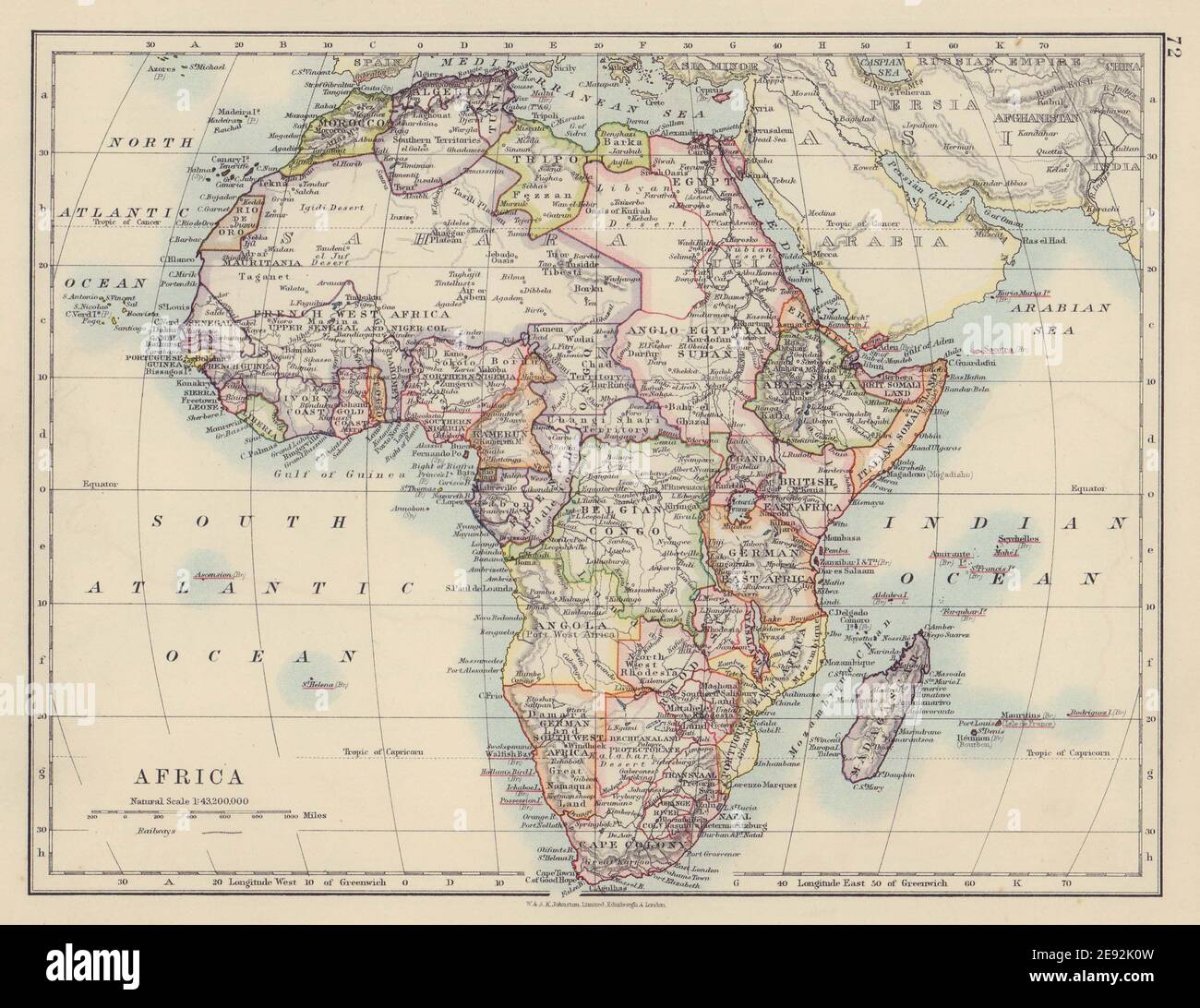 KOLONIALES AFRIKA. Cape Colony Rhodesia Portugiesisch Ost/West. JOHNSTON 1910 Karte Stockfoto