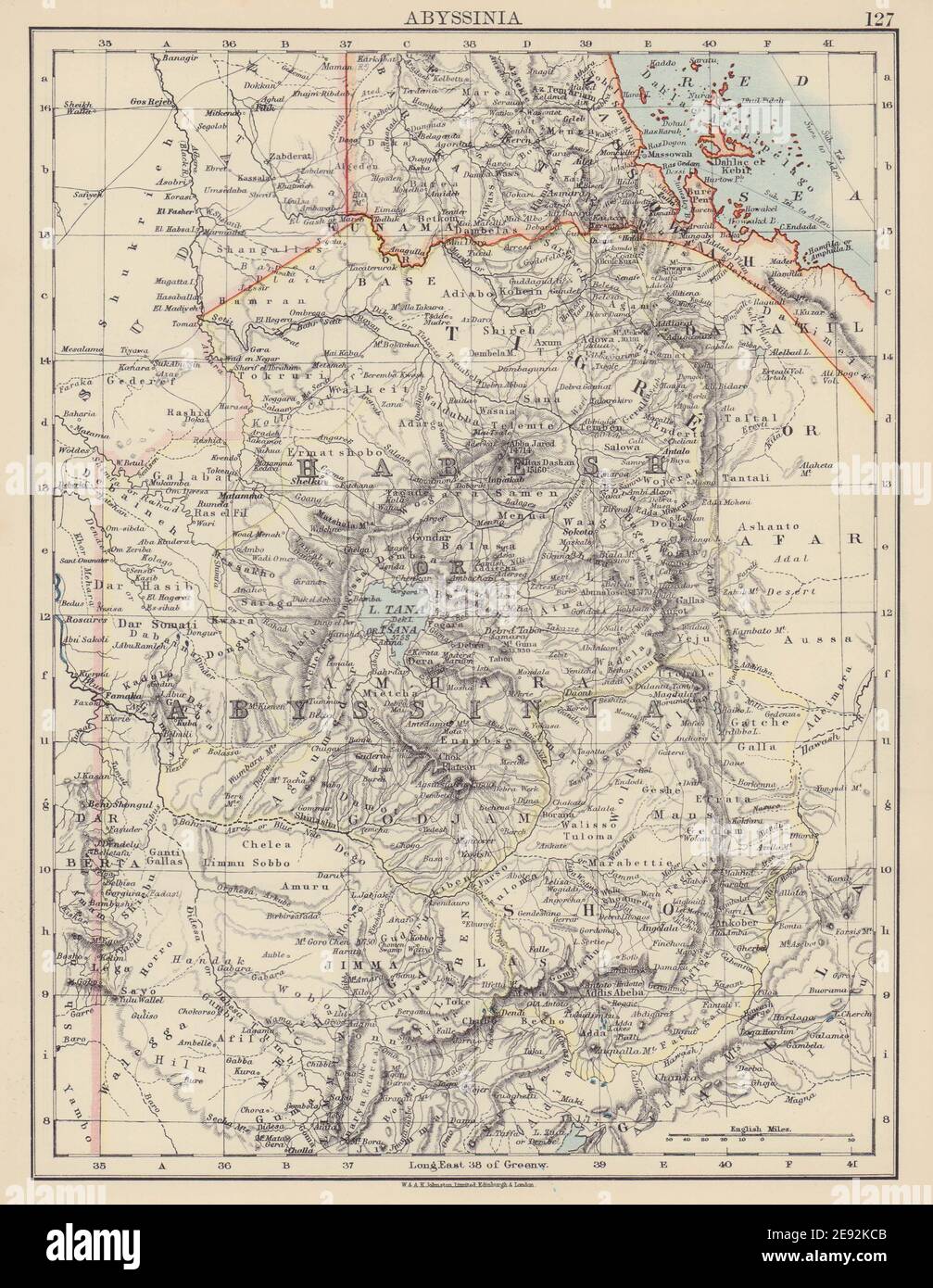 ABESSINIEN. Tigre Amhara Shoa Godjam. Äthiopien, Eritrea. JOHNSTON 1901 alte Karte Stockfoto