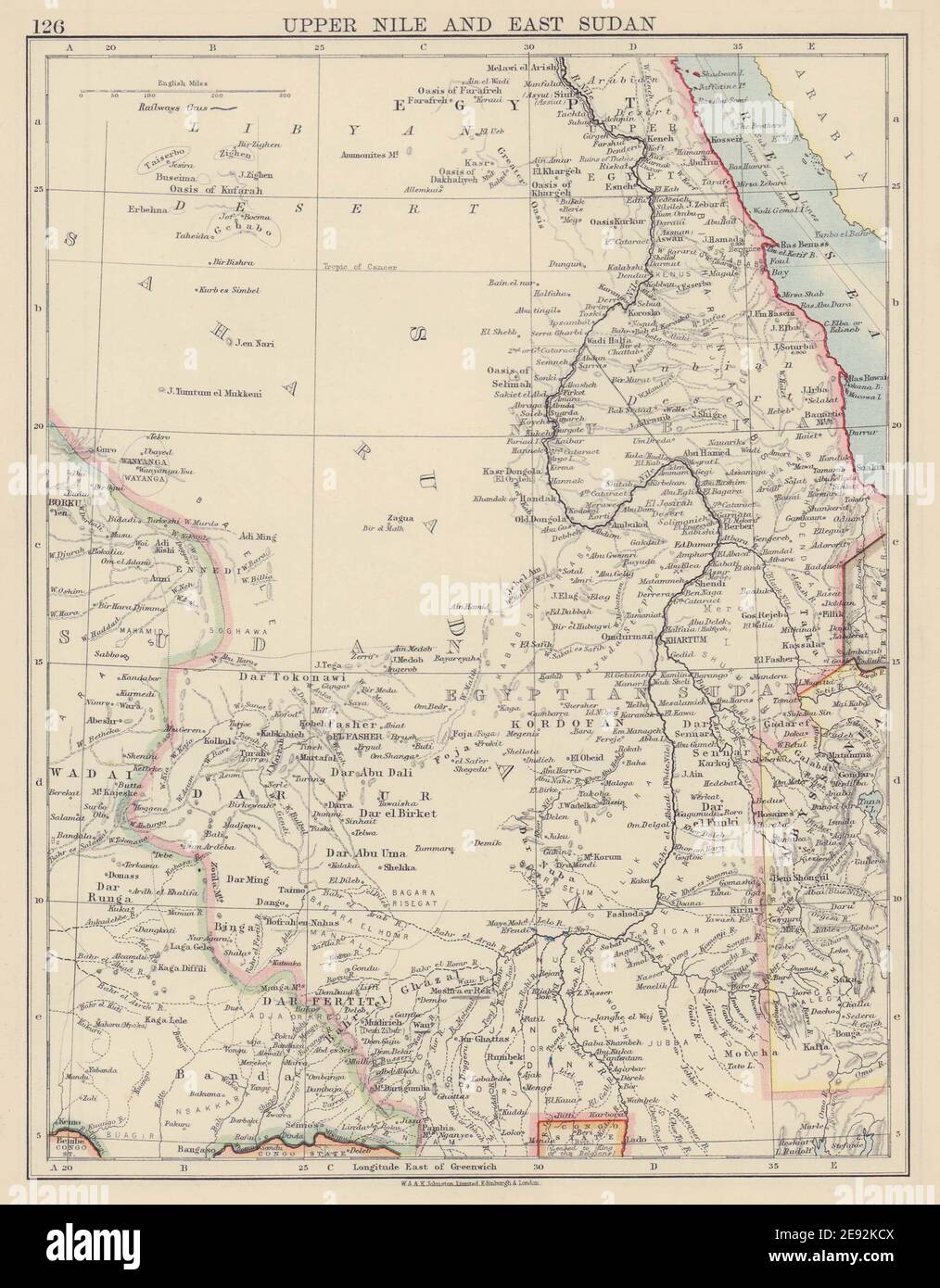 OBERER NIL und OSTSUDAN Khartum Weiß/Blauer Nil Assuan Niedrig Dam JOHNSTON 1901 Karte Stockfoto