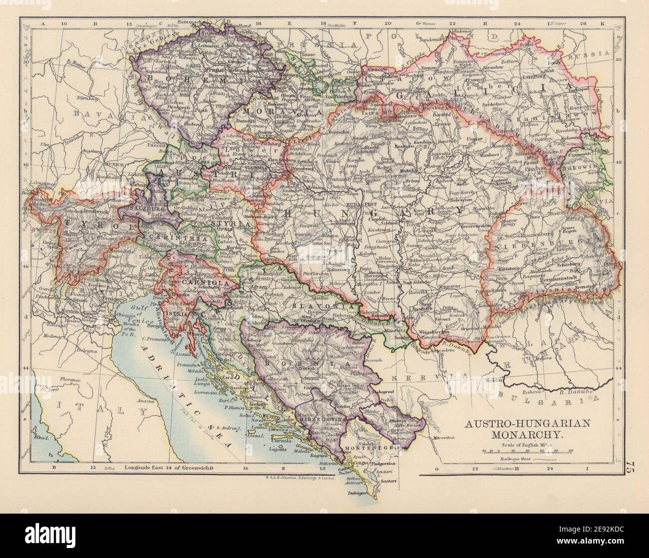 ÖSTERREICHISCH-UNGARISCHE MONARCHIE. Dalmatien Slavonia Siebenburgen &c. JOHNSTON 1901 Karte Stockfoto
