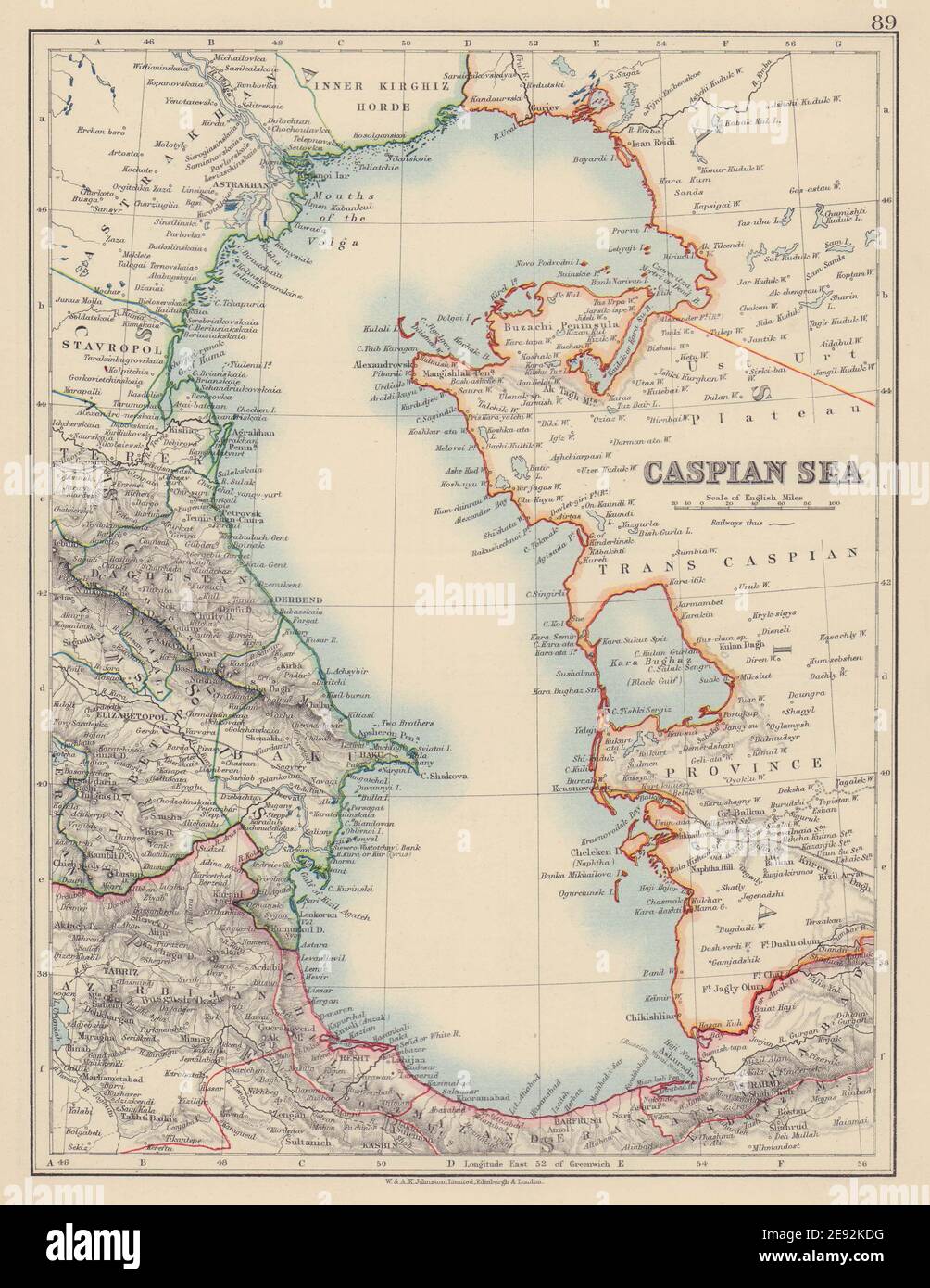 KASPISCHES MEER. Baku Persien Iran Astrachan. Innere Kirgisischen Horde. JOHNSTON 1901 Karte Stockfoto