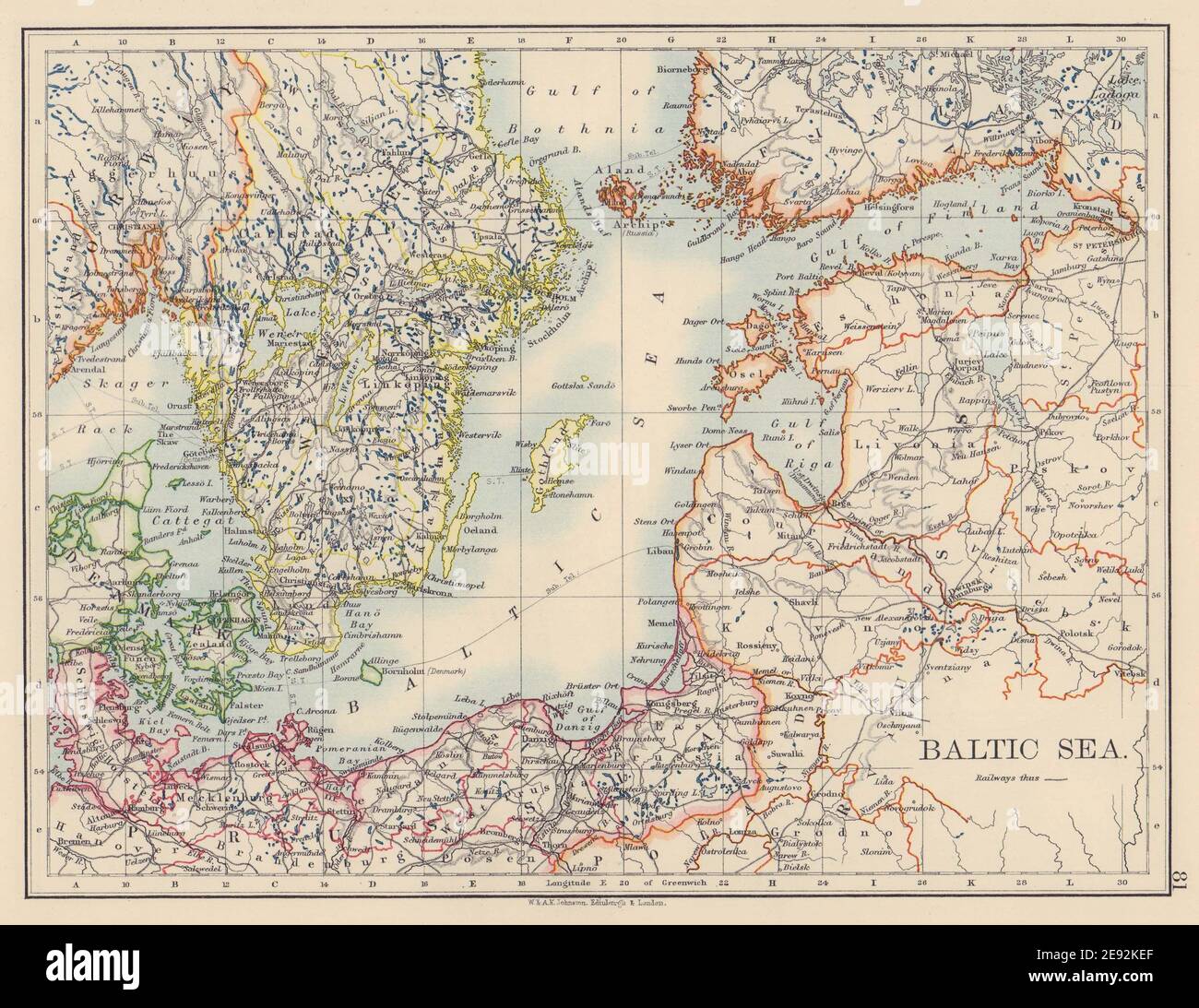 OSTSEE. Schweden Preußen Dänemark Livland Kurland Finnland. JOHNSTON 1901 Karte Stockfoto