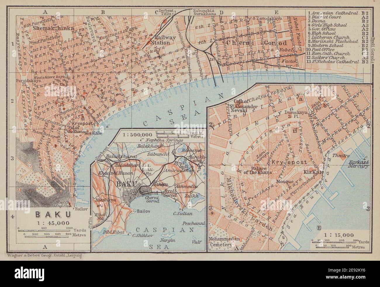 Stadtplan Baku. Aserbaidschan. BAEDEKER 1914 alte antike Kartenkarte Stockfoto