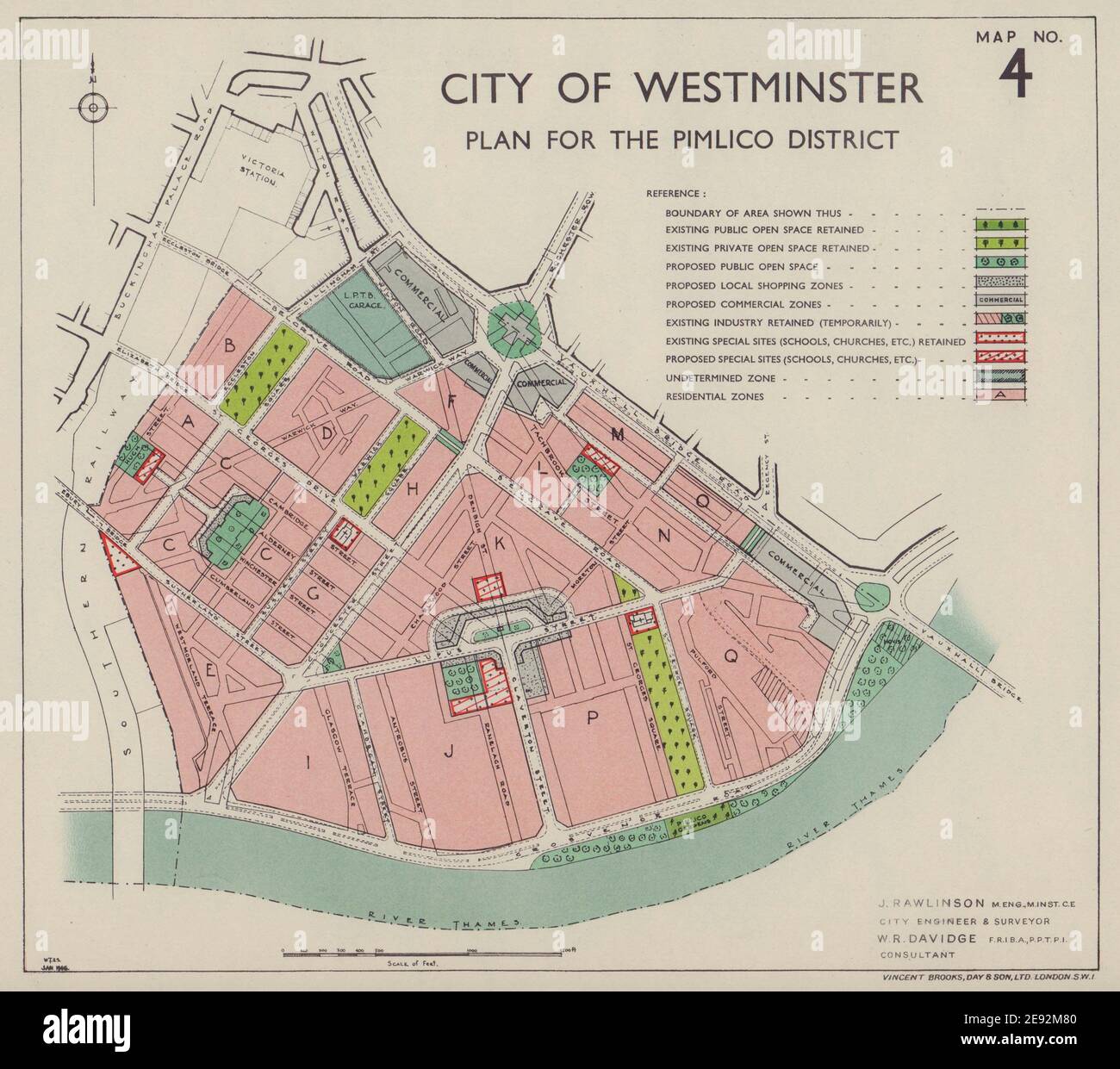 City of Westminster Plan für die Sanierung von Pimlico. RAWLINSON 1946-Karte Stockfoto