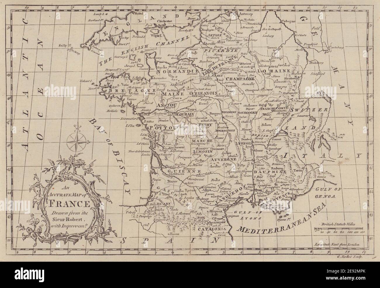 Eine akkurate Karte von Frankreich, gezeichnet von der Sieur Robert… ROLLOS 1766 alt Stockfoto