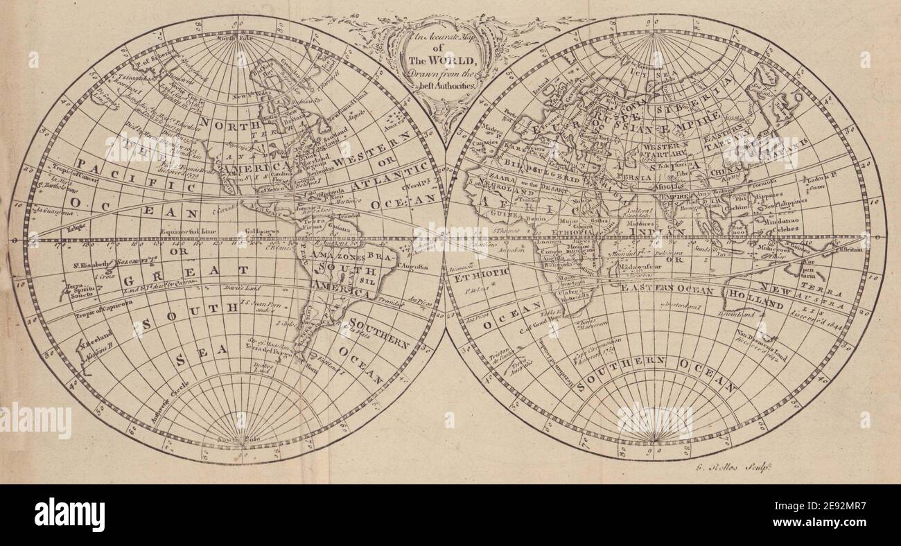 Eine genaue Karte der Welt, von den besten Behörden gezeichnet. ROLLOS 1766 Stockfoto